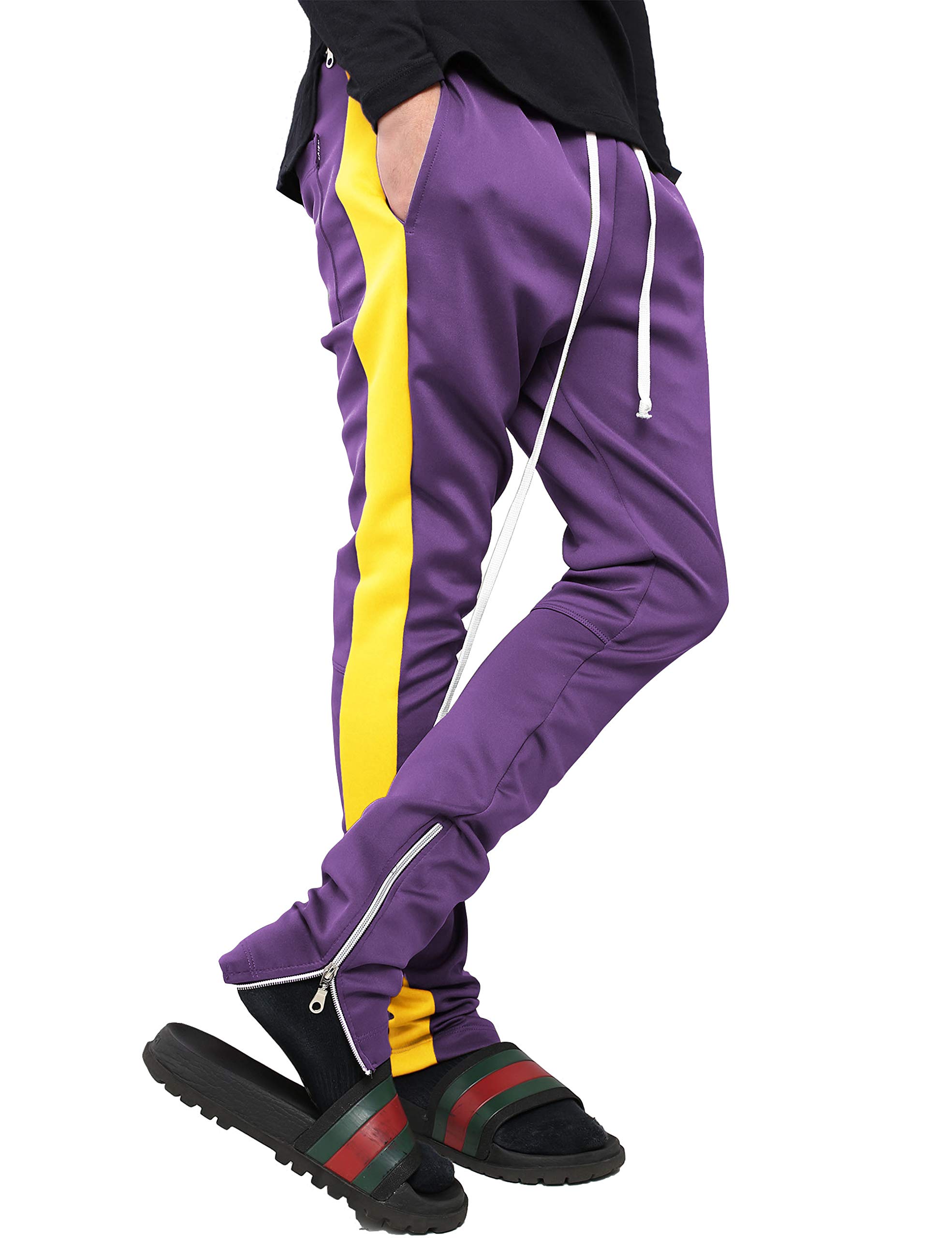 Men's Skinny Fit Striped Jogger Pants - Stretch Elastic Track Pants for Running, Gym & Casual Wear
