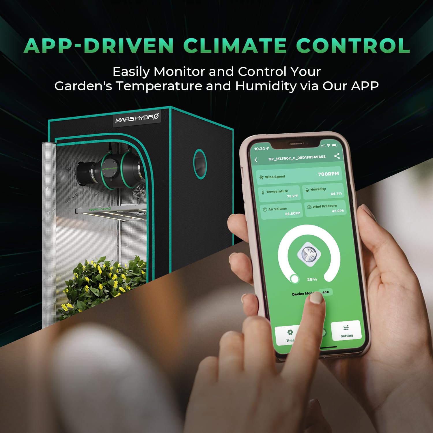 Mars Hydro iFresh 6 Inch Smart Inline Duct Fan with Variable Speed Controller - 402 CFM, WiFi App Control, Temp & Humidity Sensor - Ventilation Exhaust Fan for Grow Tents, Hydroponics, Greenhouses, Indoor Gardens (Perfect for Climate Control & Air Circulation)