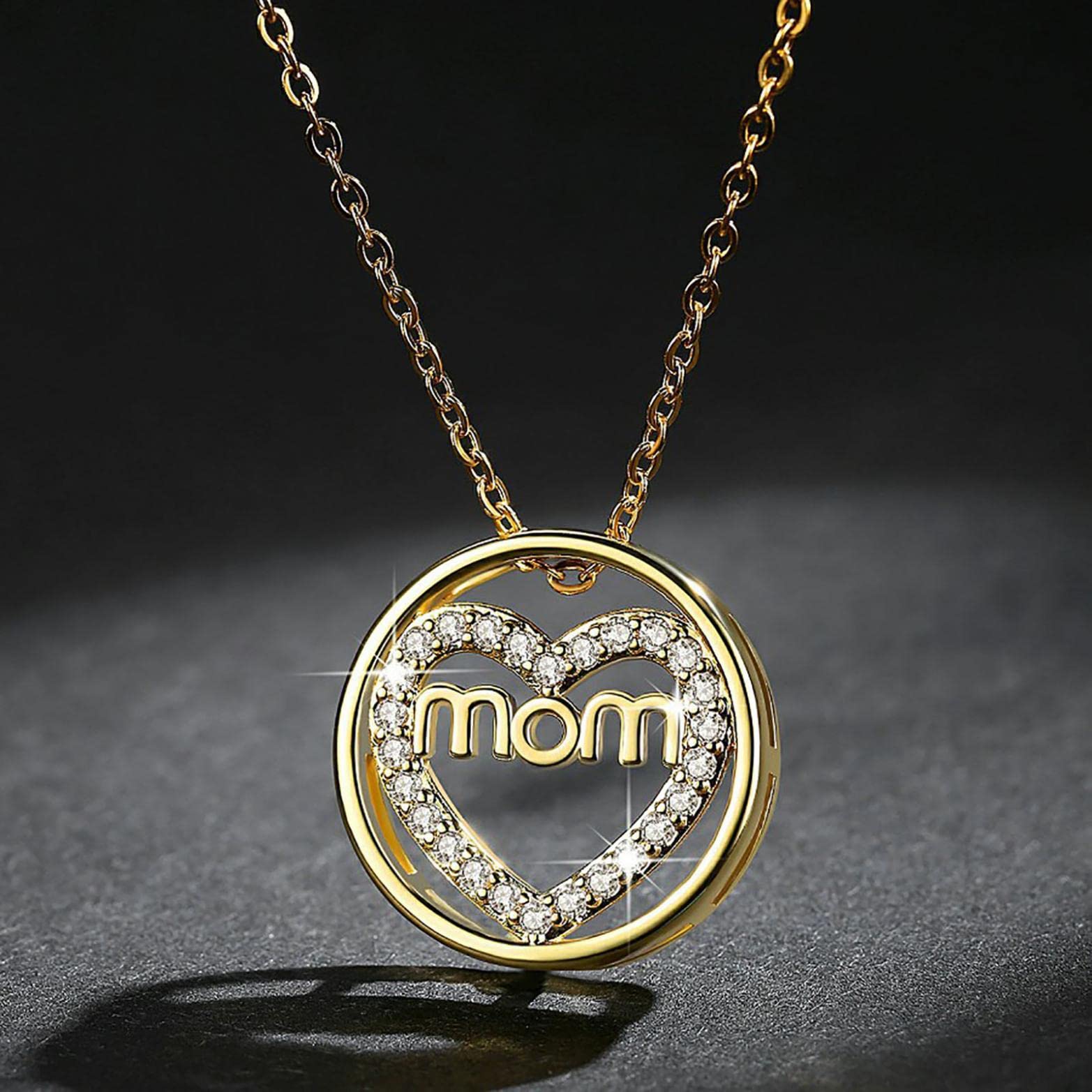 Heart-Shaped Necklace with 'Mom' Letter Pendant - Gold Memorial Jewelry Gift for Mother, Grandma & Loved Ones | Perfect for Mother's Day, Birthday & Anniversary Gifts