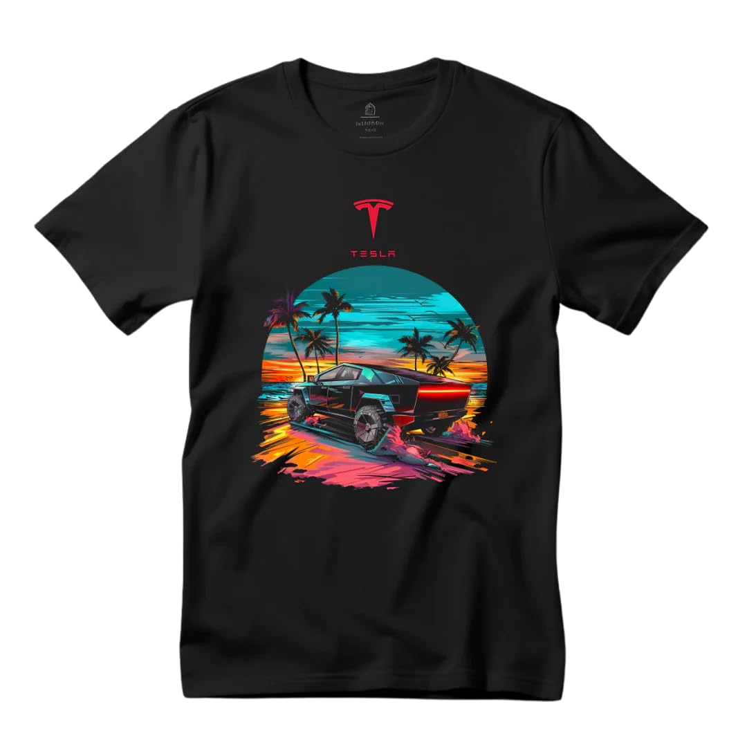 Cybertruck Beach Adventure T-Shirt - Premium Black EV Design Tee for Tesla Fans | Casual Wear, Road Trips & Outdoor Activities