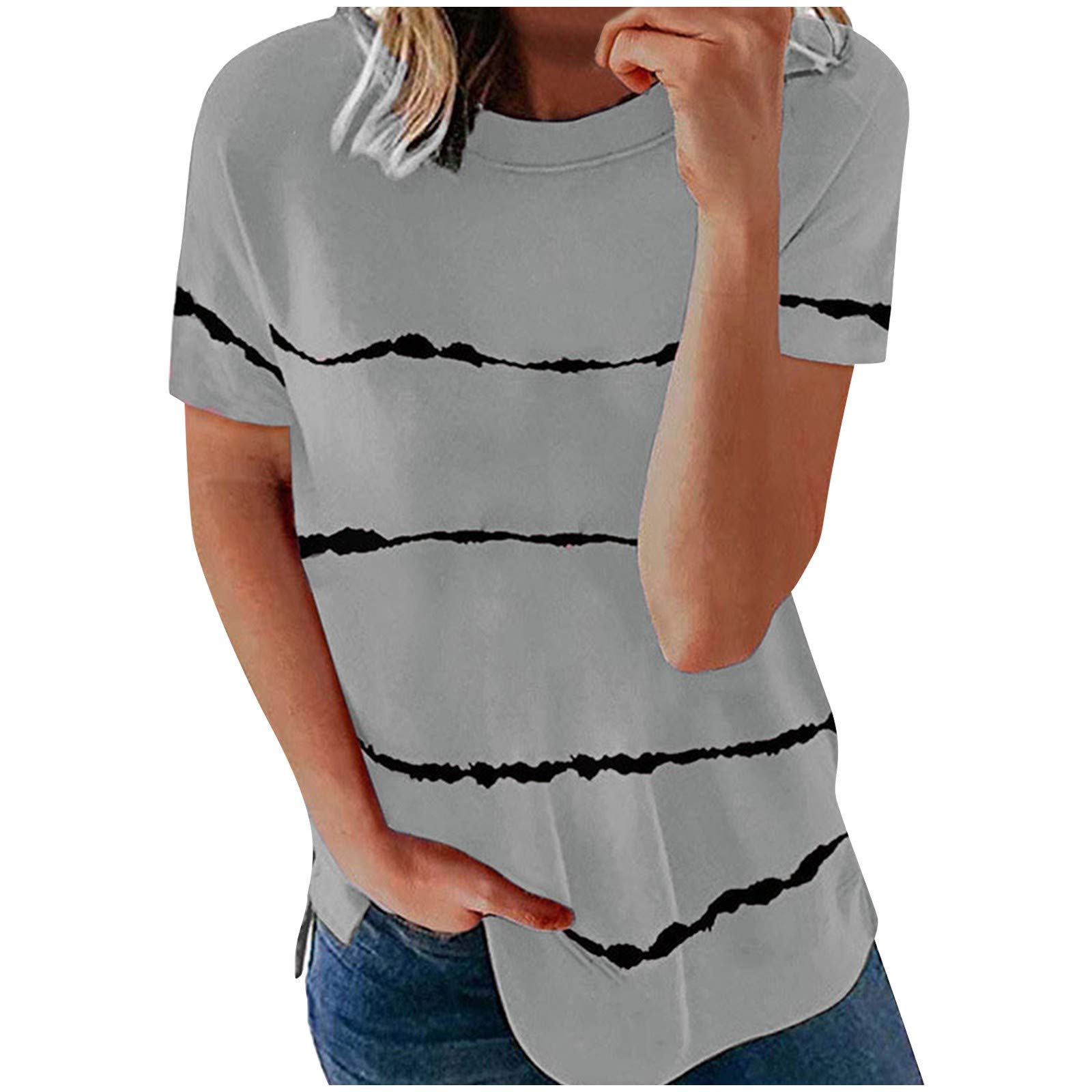 Women's White T-Shirt - Loose Round Neck Short Sleeve Casual Top with Fun Stripe Print | Perfect for Summer Outfits, Beach Wear & Casual Fashion