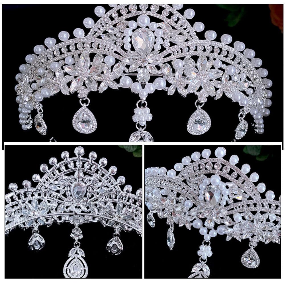 FOMIYES Pearl Rhinestone Crown - Elegant Bridal Tiara with Diamonds & Rhinestones for Bride, Queen, Wedding, Prom | Perfect for Weddings, Pageants, Proms, and Special Occasions