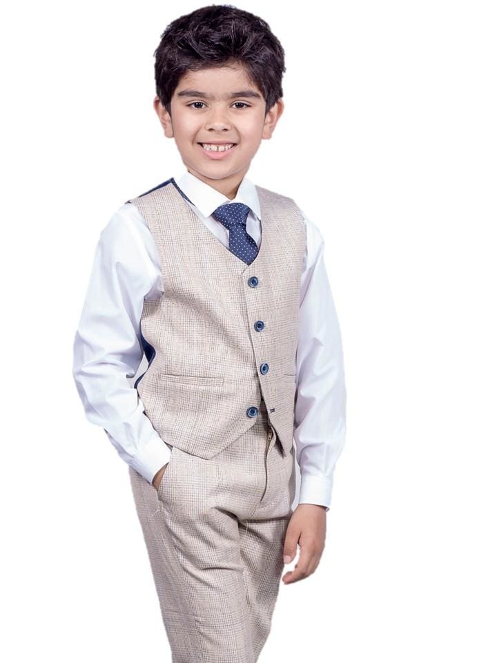 Cavani Caridi Boys 3-Piece Slim Fit Check Suit Set | Formal Blazer, Vest & Pants | Perfect for Weddings, School Events & Special Occasions
