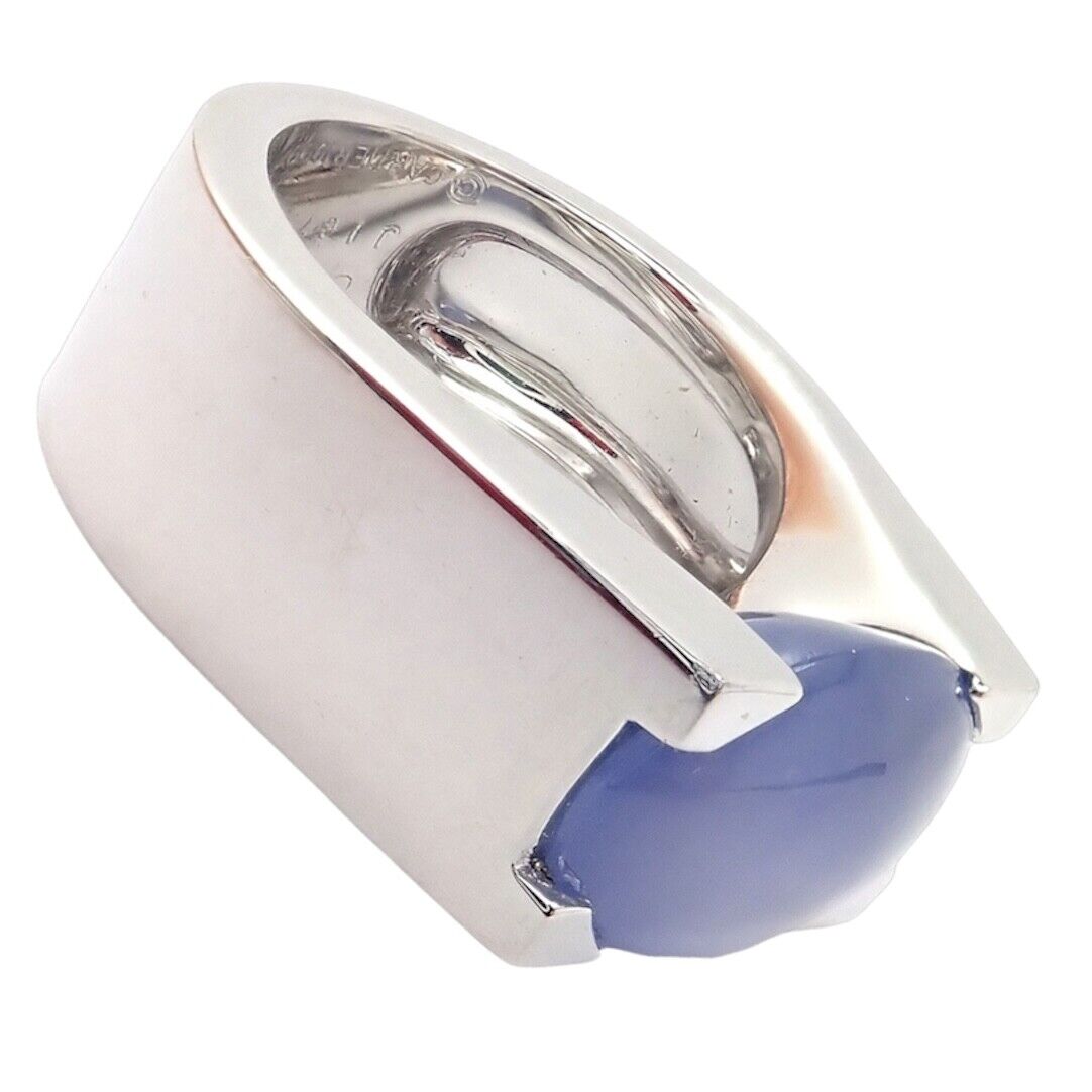 Authentic Cartier 18K White Gold Large Chalcedony Ring for Women - Luxury Statement Jewelry for Weddings, Anniversaries & Special Occasions