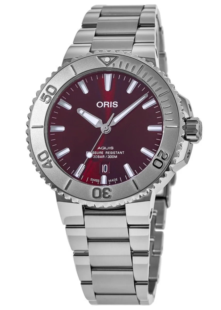 Oris Aquis Date Relief 41.5mm Red Dial Men's Luxury Dive Watch 01 733 7766 4158 07 8 22 05PEB - Perfect for Water Sports, Diving & Everyday Wear