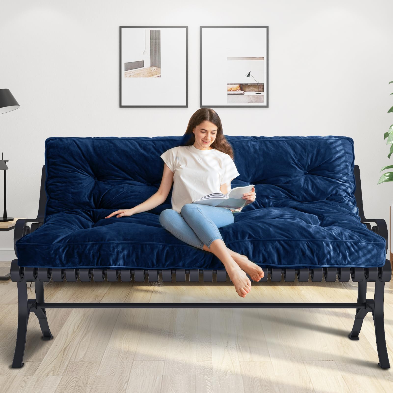MAXYOYO 6-Inch Thick Velvet Futon Mattress for Adults - Navy Blue Sofa Bed Couch Mattress (Mattress Only) | Perfect for Small Spaces, Guest Rooms & Studio Apartments