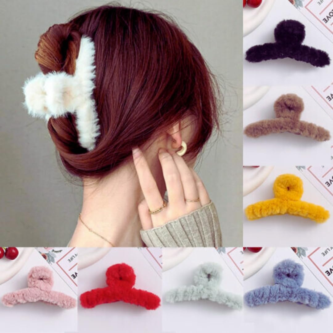 Fashionable Large Hair Claw Clips for Women & Girls - Strong Hold for Thick Hair, Cute Colorful Faux Fur Hair Accessories - Perfect for School, Work, Parties & Everyday Styling