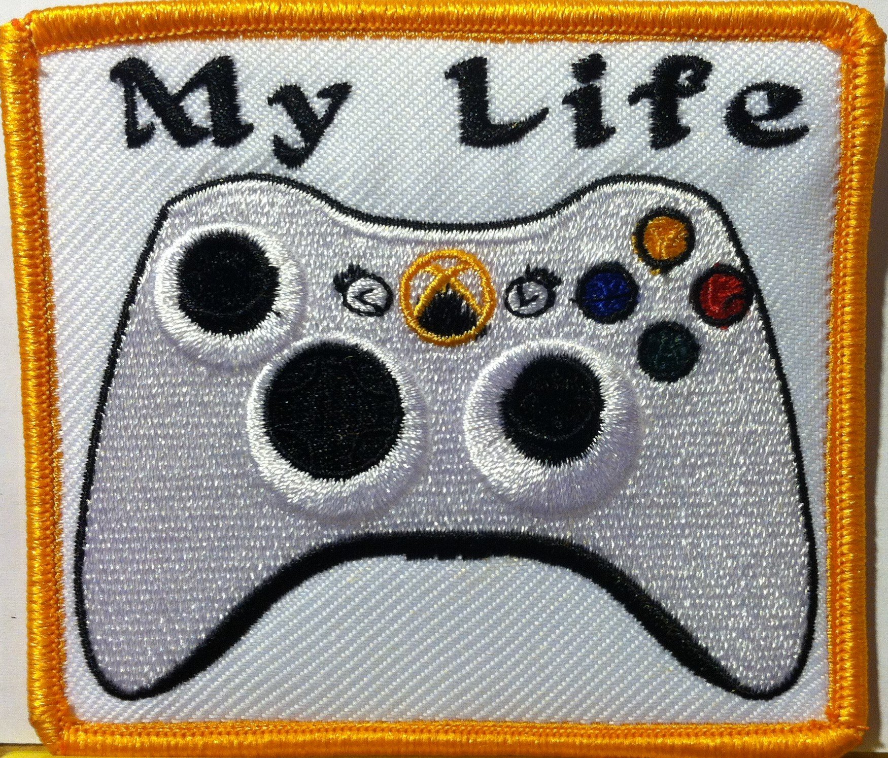 My Life Game Controller Iron-on Patch Emblem with Gold Border - Customizable Sew-on Badge for Jackets, Backpacks & Gaming Accessories