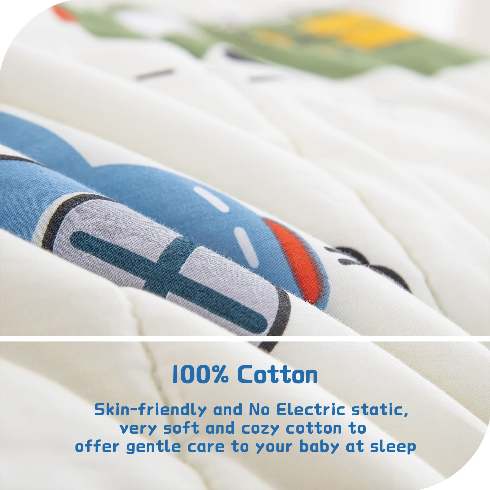 WONGS BEDDING Cars Toddler Bedding Set - 100% Cotton Soft Reversible Crib Bedding for Boys & Girls (4-Piece Set with Comforter, Flat Sheet, Fitted Sheet & Pillowcase) - Perfect for Nursery, Daycare & Toddler Rooms