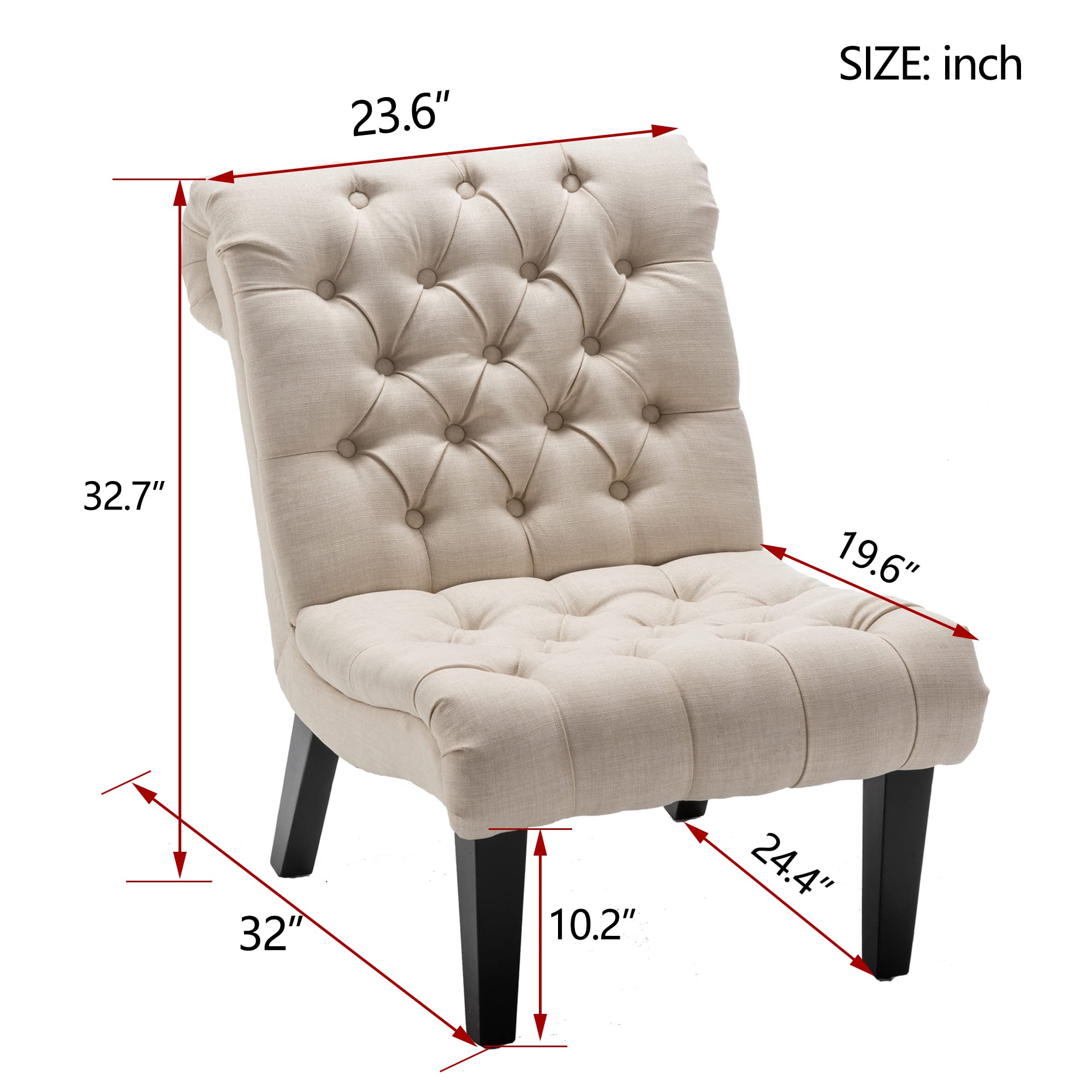 Yongqiang Accent Chairs Set of 2 - Modern Armless Upholstered Slipper Chairs with Button Tufted Design & Solid Wood Legs in Cream Fabric - Perfect for Living Room, Bedroom, or Reading Nook Decor