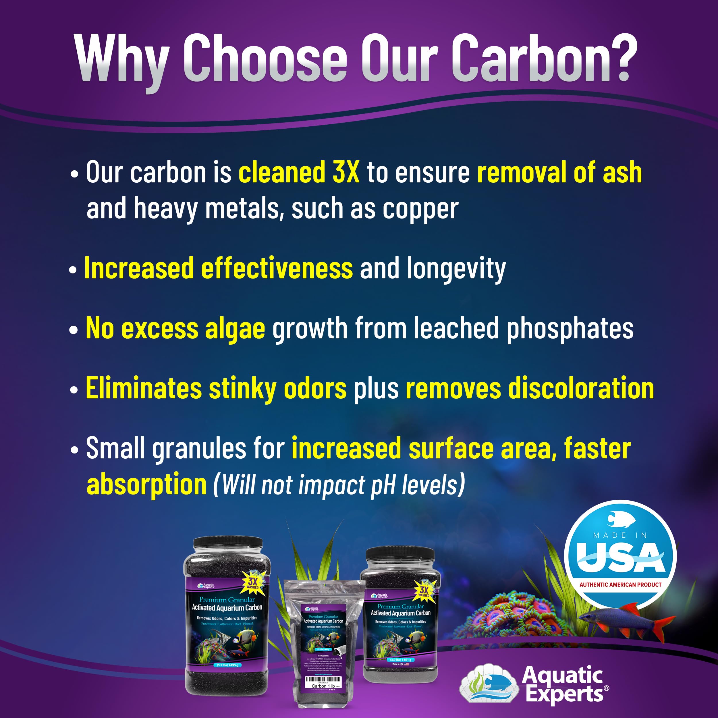 Premium Activated Carbon for Aquarium Filters - 3 lbs Bulk for Fish Tanks & Water Purification