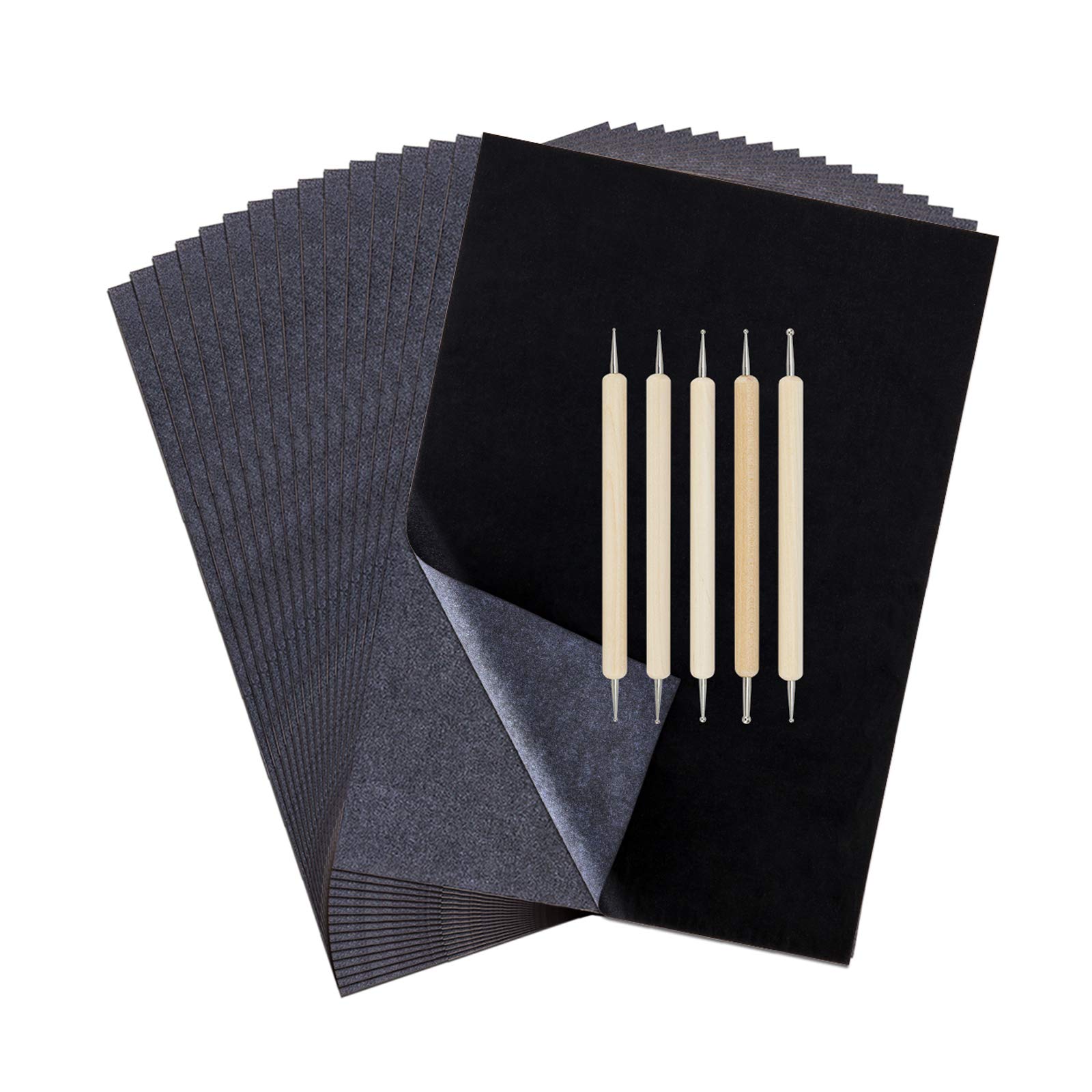 200 Sheets Carbon Graphite Transfer Paper & 5-Piece Embossing Stylus Set - Tracing Paper for DIY Crafts, Wood Burning, Metal/Glass Engraving - Perfect for Art Projects, Scrapbooking & Home Decor