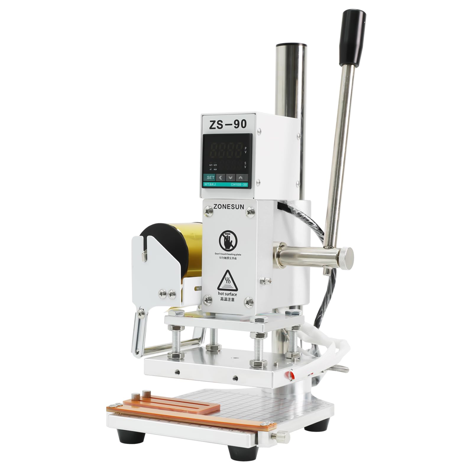 ZONEPACK 10x13cm Manual Hot Foil Stamping Machine - Digital Embosser for PVC, Leather, PU & Paper - Includes Paper Holder & Scale - Perfect for Branding Masks, Cards & DIY Crafts