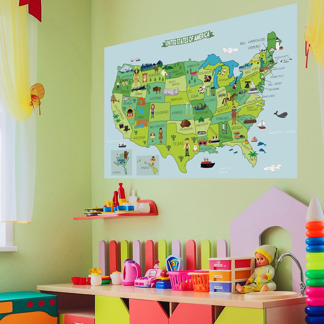 USA Map Fabric Sticker - Peel & Stick Removable Wall Decal for Home & Office Decor (Medium Size) - Perfect for Kids Rooms, Classrooms, and Travel Inspiration