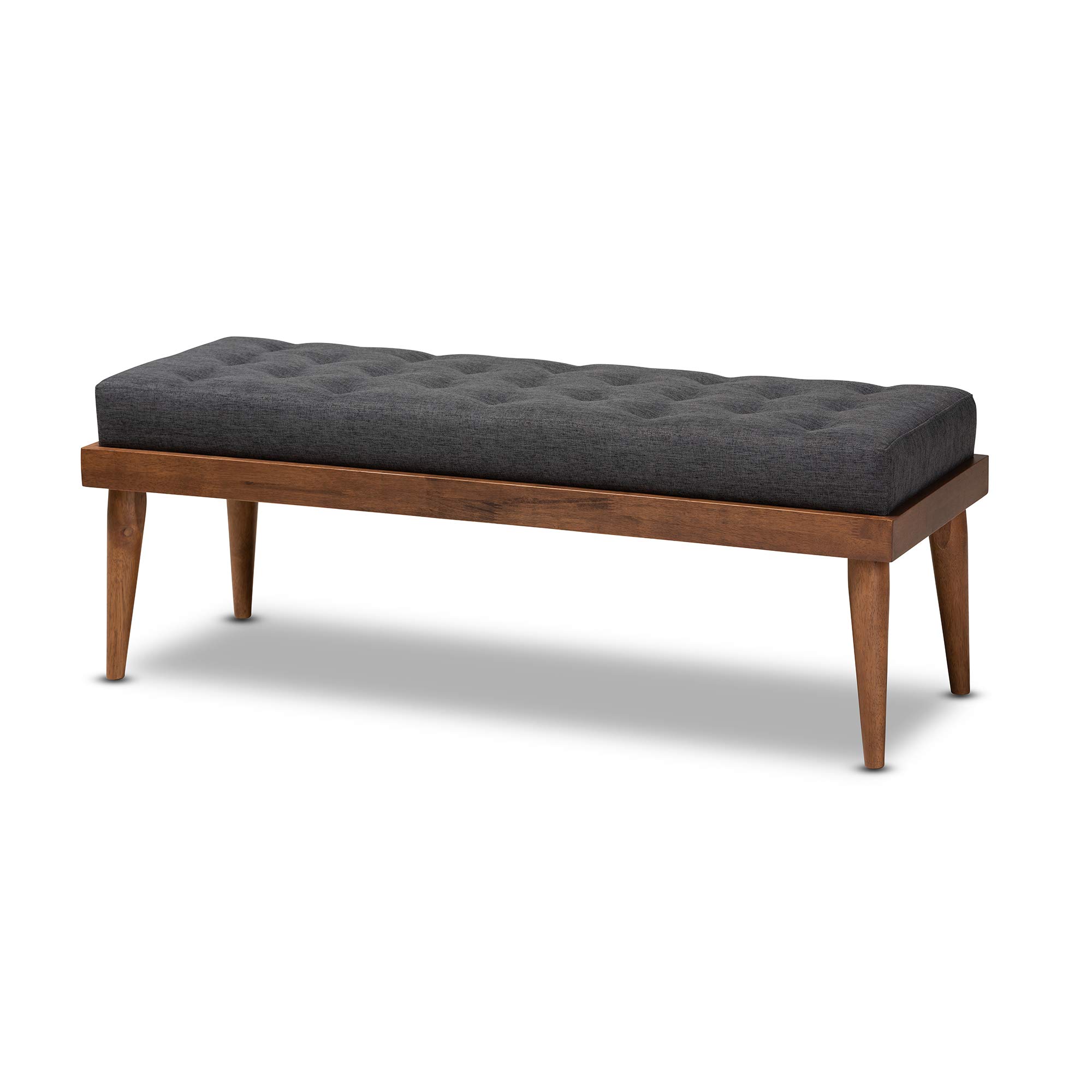 Baxton Studio Modern Wooden Bench with Upholstered Seat - Charcoal Fabric & Walnut Finish - Perfect for Entryway, Bedroom, or Living Room Seating