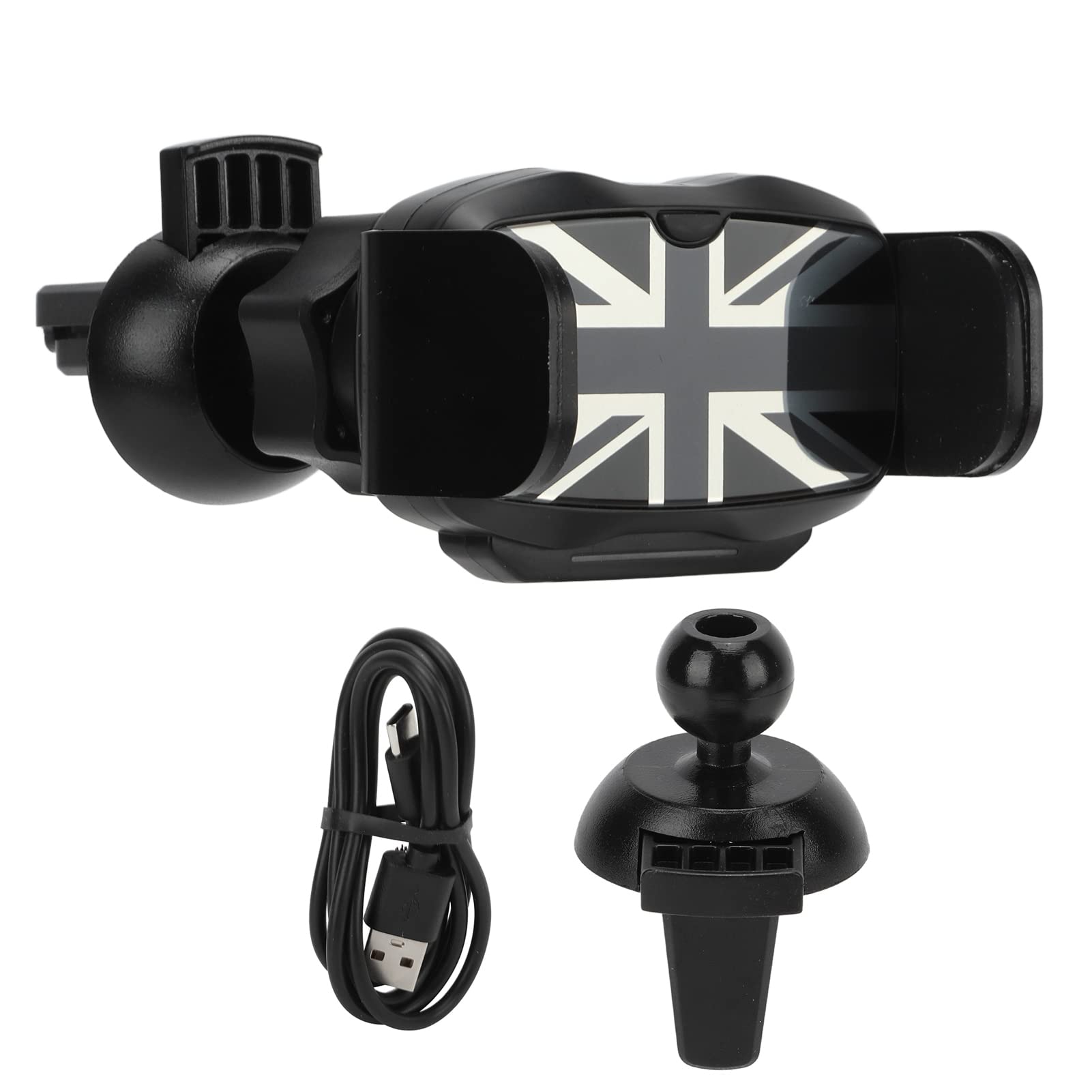 Universal Car Phone Holder - Flexible Air Vent Mount for iPhone, Samsung & Smartphones - Gray & Beige Union Jack Design - Compatible with Mini R50 R52 F54 F60 - Perfect for Navigation & Hands-Free Driving