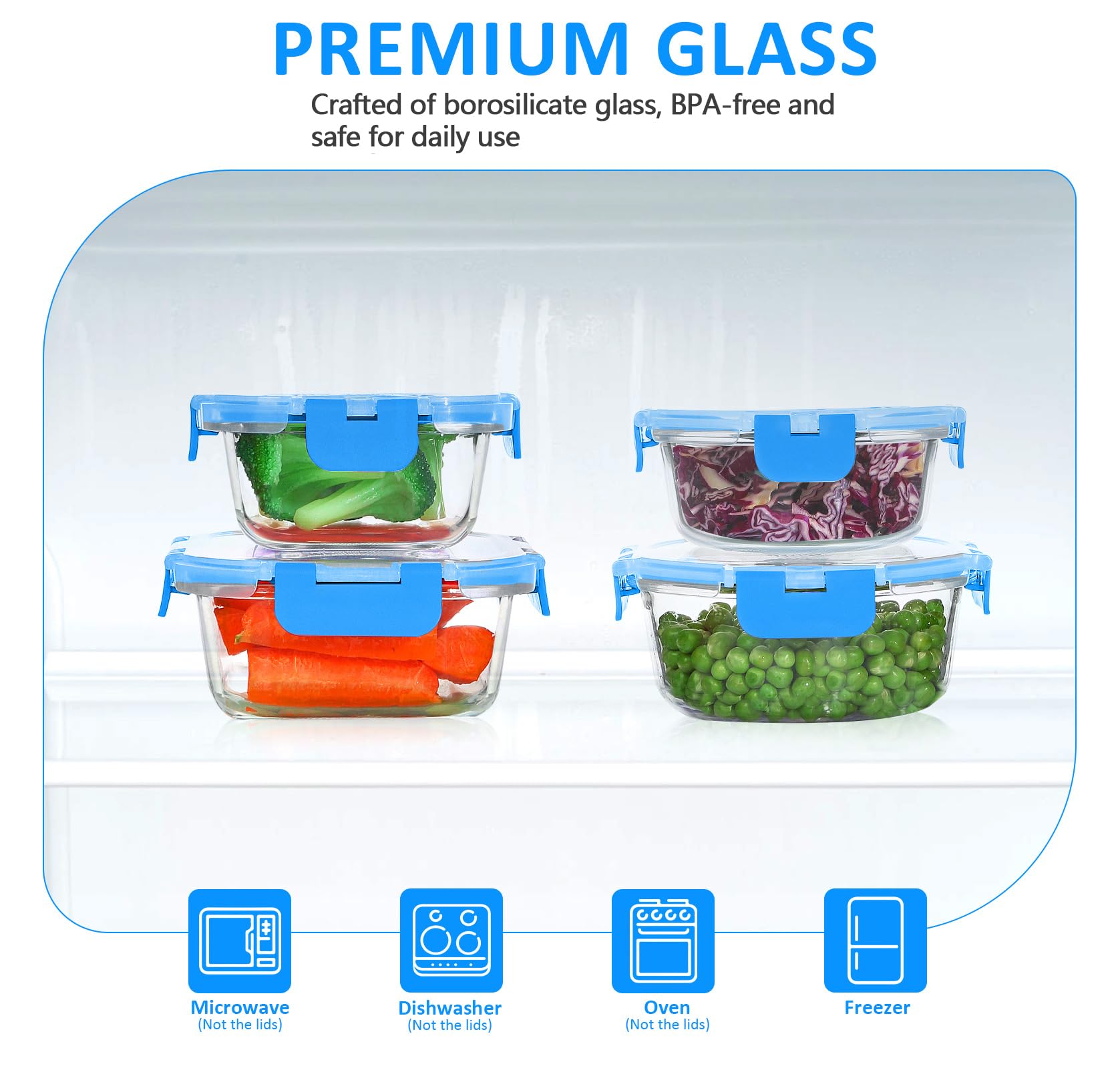 24-Piece Glass Food Storage Containers Set - Airtight, Stackable Meal Prep Containers with Lids | Freezer, Microwave & Oven Safe | BPA-Free | Perfect for Meal Prepping, Leftovers & Kitchen Organization (Blue)