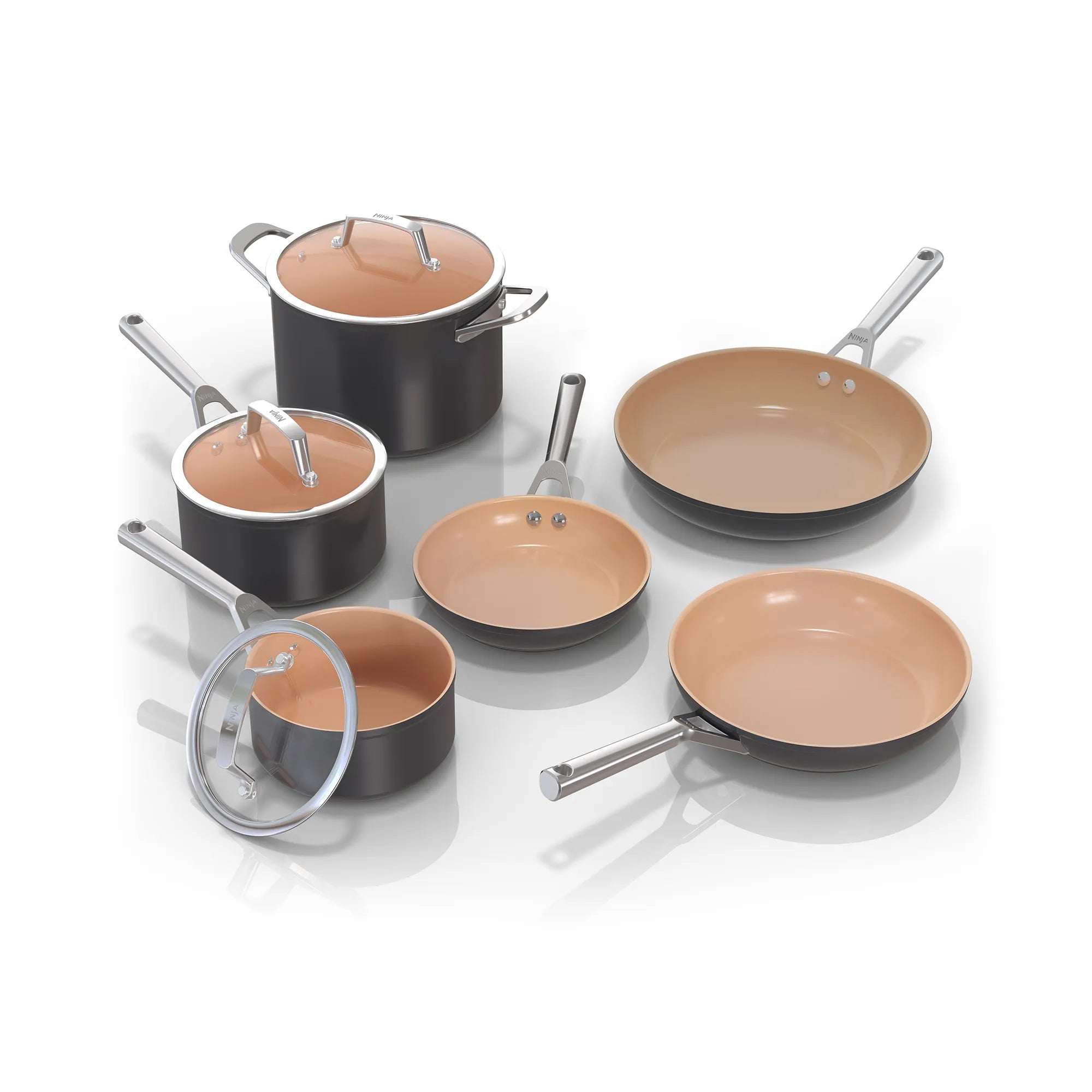 Ninja Extended Life Premium Ceramic 6-Piece Cookware Set - Nonstick, Oven & Dishwasher Safe Pots & Pans for Healthy Cooking | Perfect for Frying, Sautéing & Baking