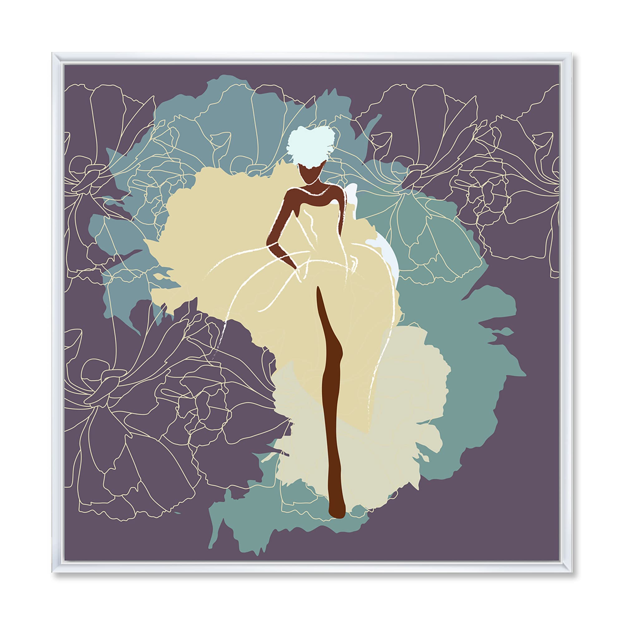 African American Bride in Elegant Wedding Dress - Modern Framed Canvas Wall Art Print for Home Decor, Living Room, Bedroom & Wedding Gift