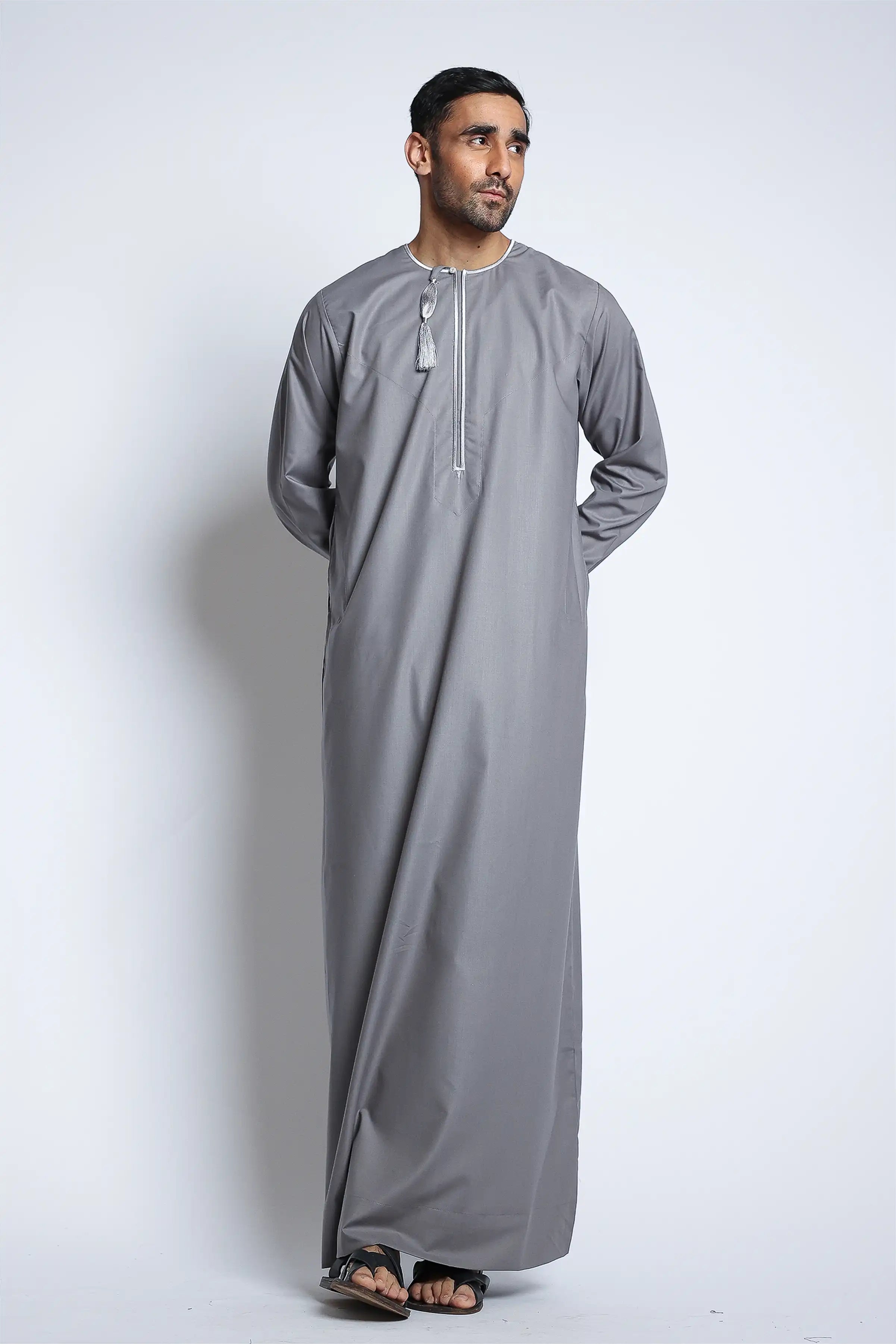 Premium J143 C1 Grey Habeel Thobe for Men - Traditional Islamic Robe - Comfortable & Stylish Eid Outfit - Perfect for Prayer, Mosque & Special Occasions