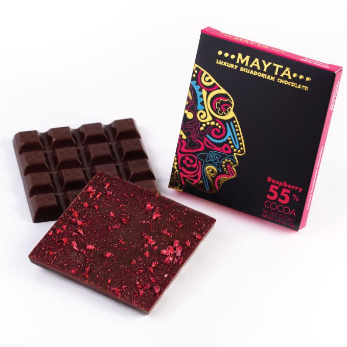 Mayta Gourmet Dark Chocolate Bars 55% Cacao with Raspberry - Ecuadorian Fine Aroma Cocoa - Exotic Fruit Inclusions - 12 Pack (600g) - Perfect for Gifts, Desserts & Gourmet Snacking