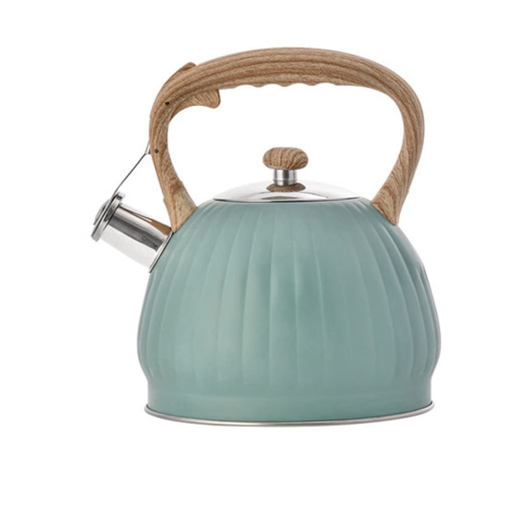 GANFANREN 3.5L Stainless Steel Whistling Tea Kettle - Green Stovetop Coffee Pot with Ergonomic Handle for Home, Kitchen & Restaurant Use - Perfect for Brewing Tea, Coffee & Hot Water (3.5 Liter Capacity)