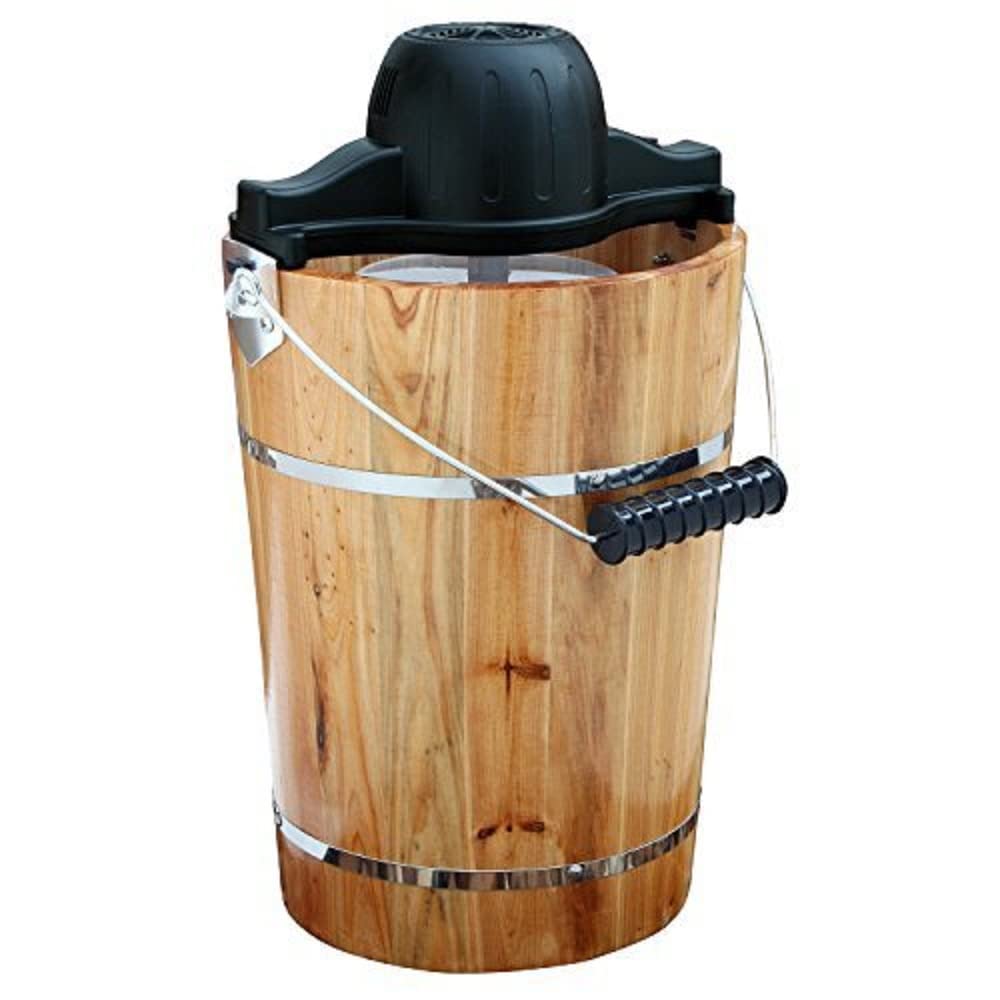 AMERIHOME ICM6C 6-Quart Traditional Ice Cream Maker Machine - Brown - Homemade Frozen Dessert Maker for Parties, Family Gatherings & Summer Treats
