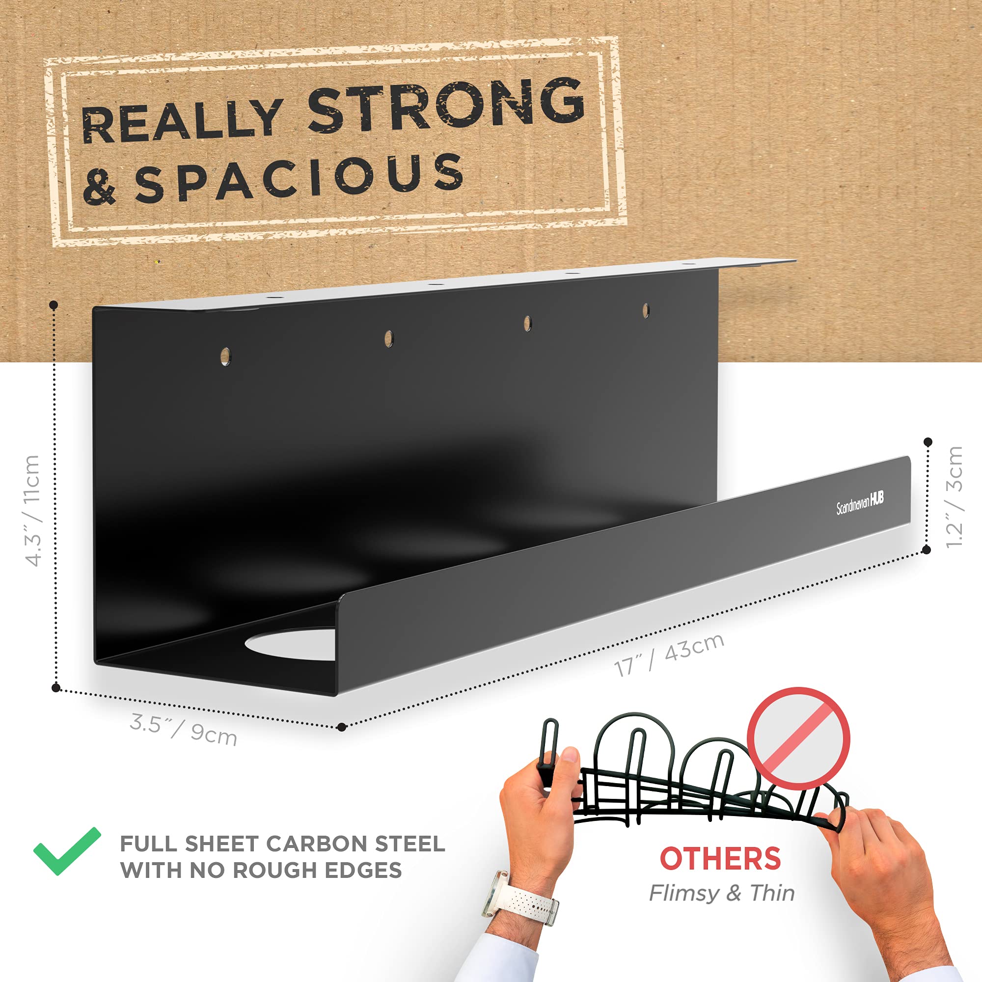 Under Desk Cable Management Tray - No Drill Wire Organizer for Glass & Standing Desks, 17