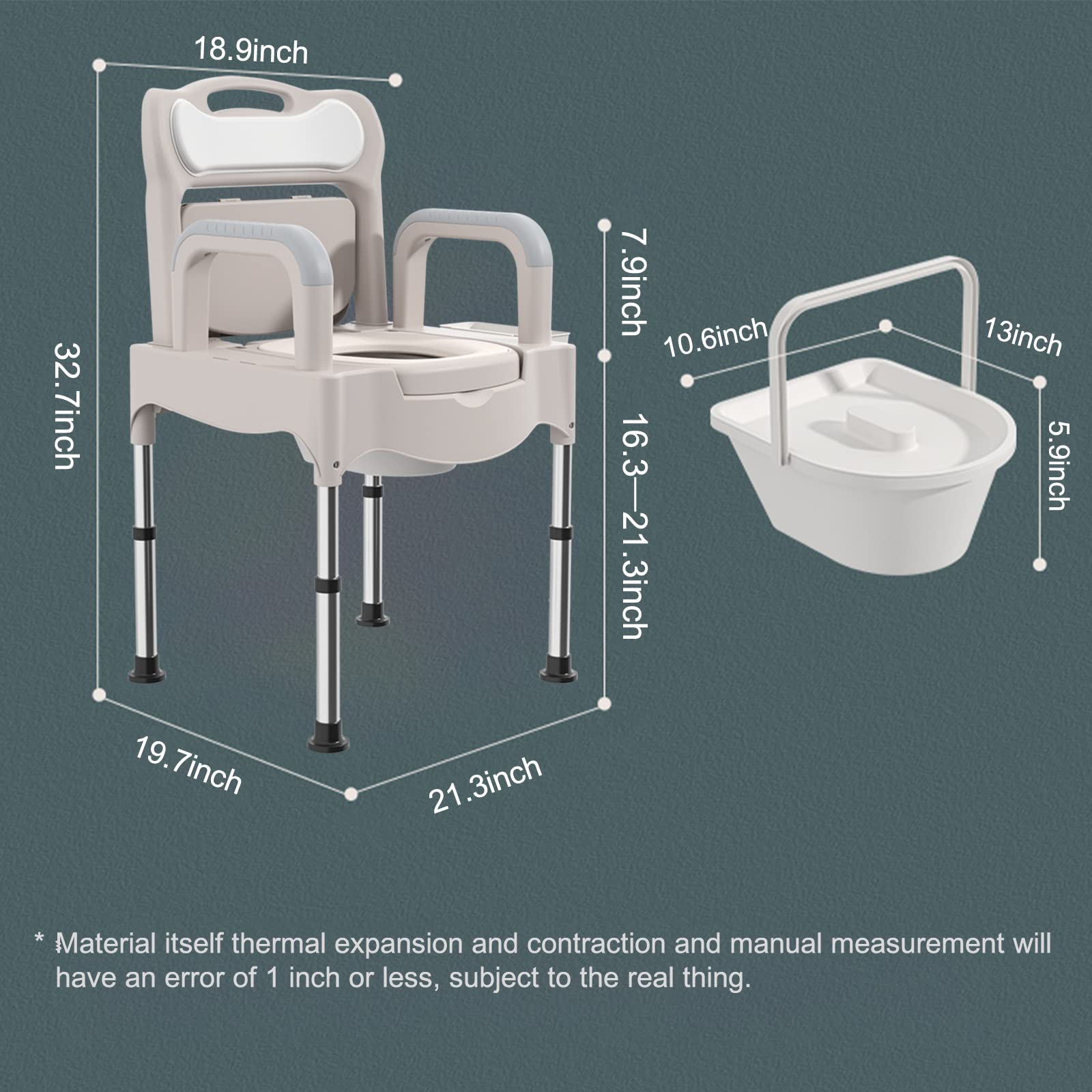 **Adjustable Height Adult Bedside Commode - Portable Toilet Chair for Seniors & Disabled with Arms - White - Ideal for Home Care, Elderly Assistance & Post-Surgery Recovery**