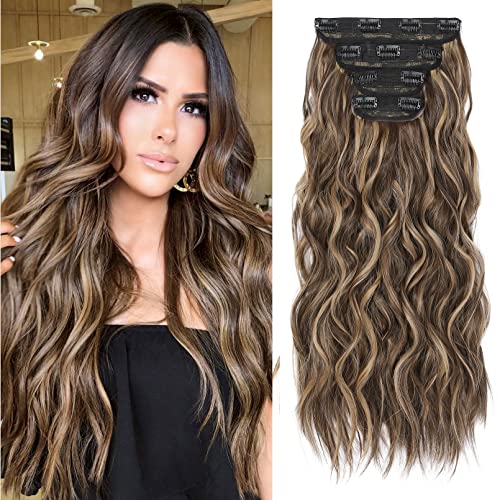 4PCS Clip-in Synthetic Hair Extensions - Long & Thick Hair Extensions for Women - Perfect for Parties, Weddings & Everyday Styling