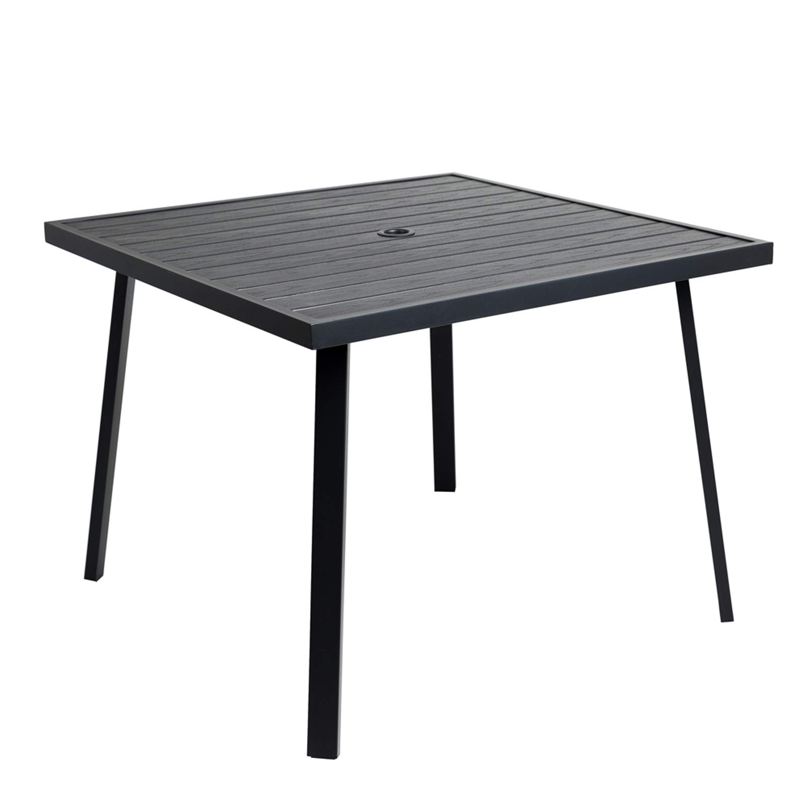 Outdoor Dining Table with Umbrella Hole - Square Metal Patio Table for Backyard, Garden, Poolside - Weather-Resistant Black Finish - Perfect for Outdoor Entertaining & BBQ Parties