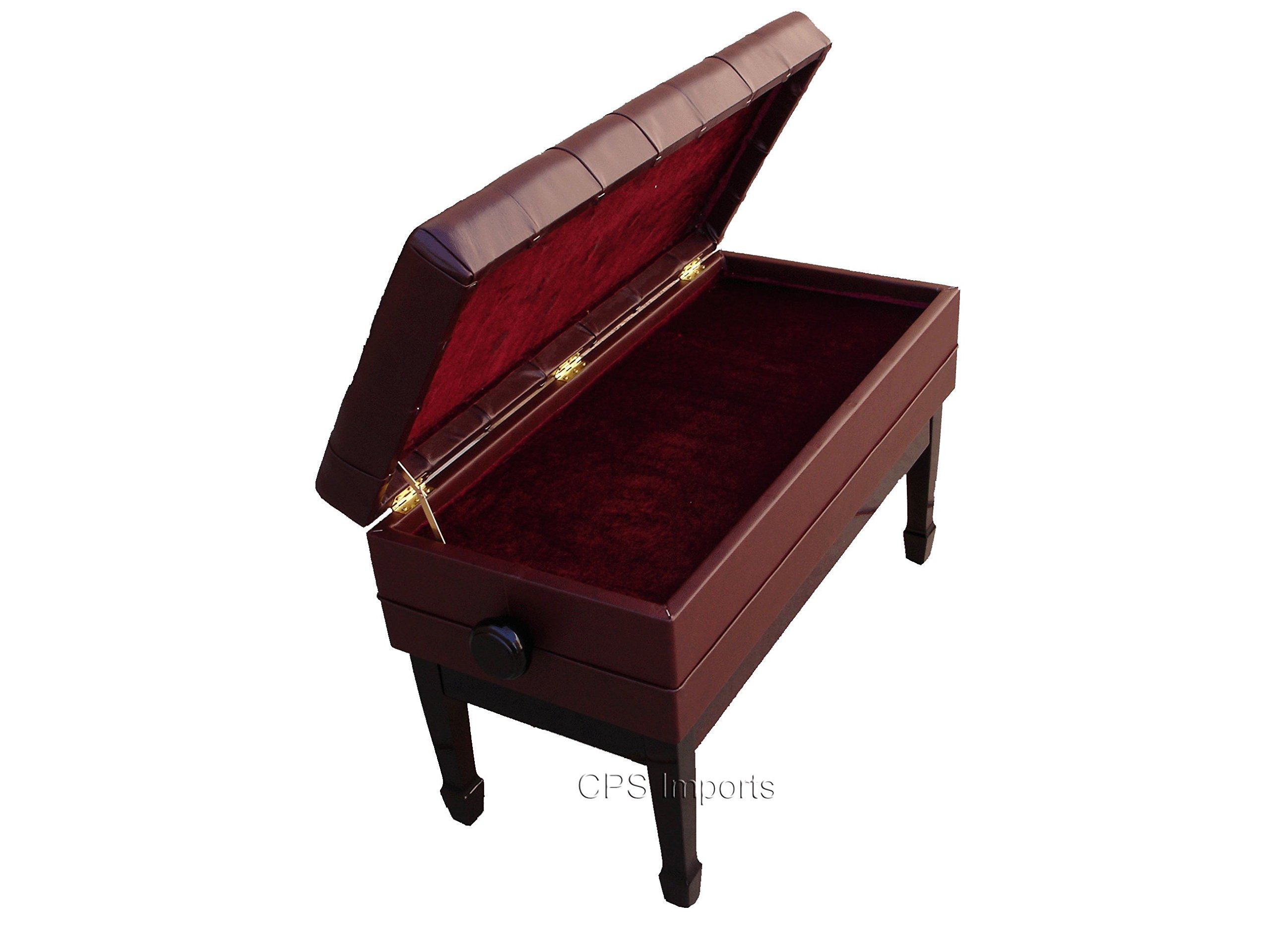 Premium Genuine Leather Adjustable Piano Bench for Artists & Concerts - Mahogany Wood with Music Storage - Perfect for Home Studios, Music Schools & Performances