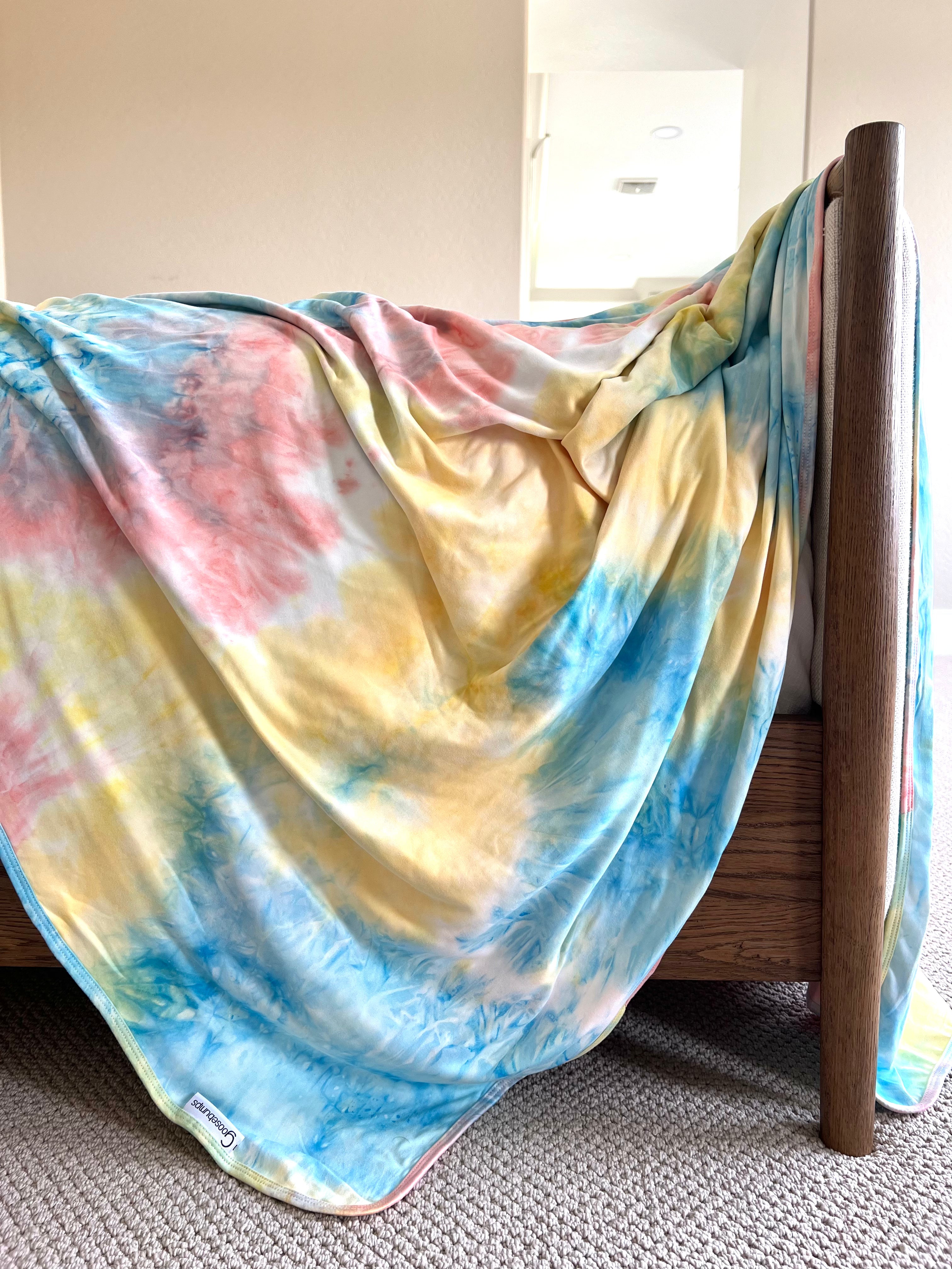 Pastel Blue Peach Yellow Brushed Tie Dye T-Shirt - Soft Vintage Washed Cotton Tee for Women | Casual Wear, Summer Outfits, Music Festivals & Boho Style