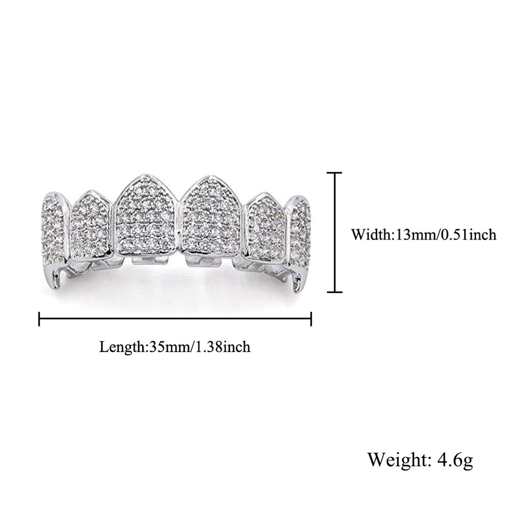 18K Gold Plated Iced Out CZ Grillz Set - Top & Bottom Fang Teeth Grills for Men & Women | Hip Hop Jewelry, Bling Accessories for Rappers & Party Wear