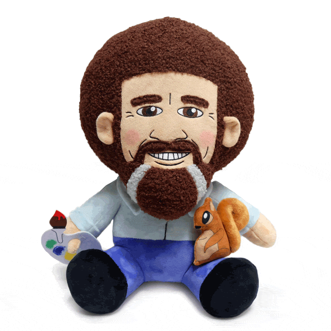 Bob Ross HugMe Plush with Peapod the Squirrel - Soft Cuddly Collectible Toy for Fans, Gift for Art Lovers - Perfect for Home Decor, Bedroom Comfort & Bob Ross Memorabilia Collection
