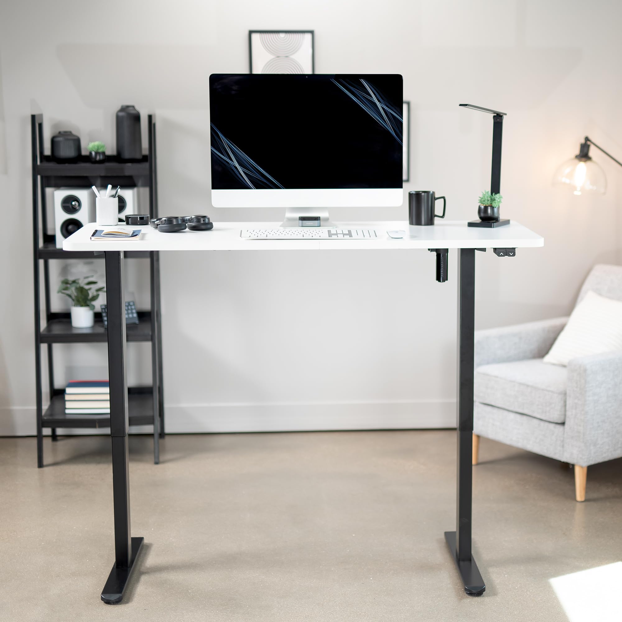 VIVO 60-inch Electric Height Adjustable Standing Desk - 60 x 24 inch White Solid Table Top with Black Frame - Ergonomic Home & Office Workstation (B0 Series, DESK-KIT-B06W) - Perfect for Remote Work, Gaming, and Study Spaces