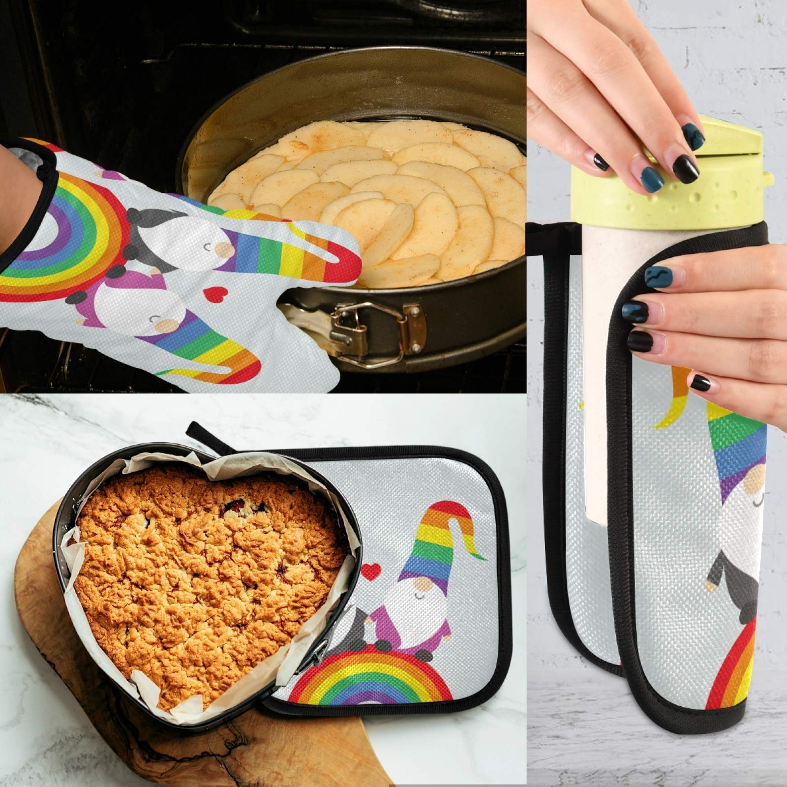 **LGBT Pride Rainbow Oven Mitts and Pot Holders Set – Heat Resistant Kitchen Gloves for Baking, Cooking & BBQ – Perfect for Valentine's Day & LGBTQ+ Celebrations**    *(Use: Protect hands while cooking, baking, or grilling—ideal for Pride Month, Valentine's gifts, or everyday kitchen use!)*
