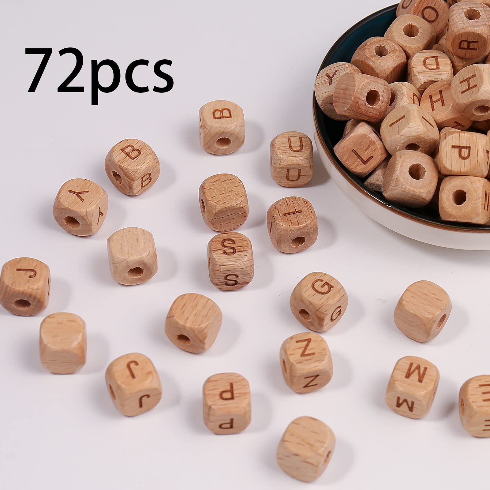 Wooden Alphabet Beads for DIY Crafts - 72Pcs Square Wood Beads with Letters for Jewelry Making, Bracelets, Keychains & Home Decorations - Perfect for Handmade Gifts and Scrapbooking Projects