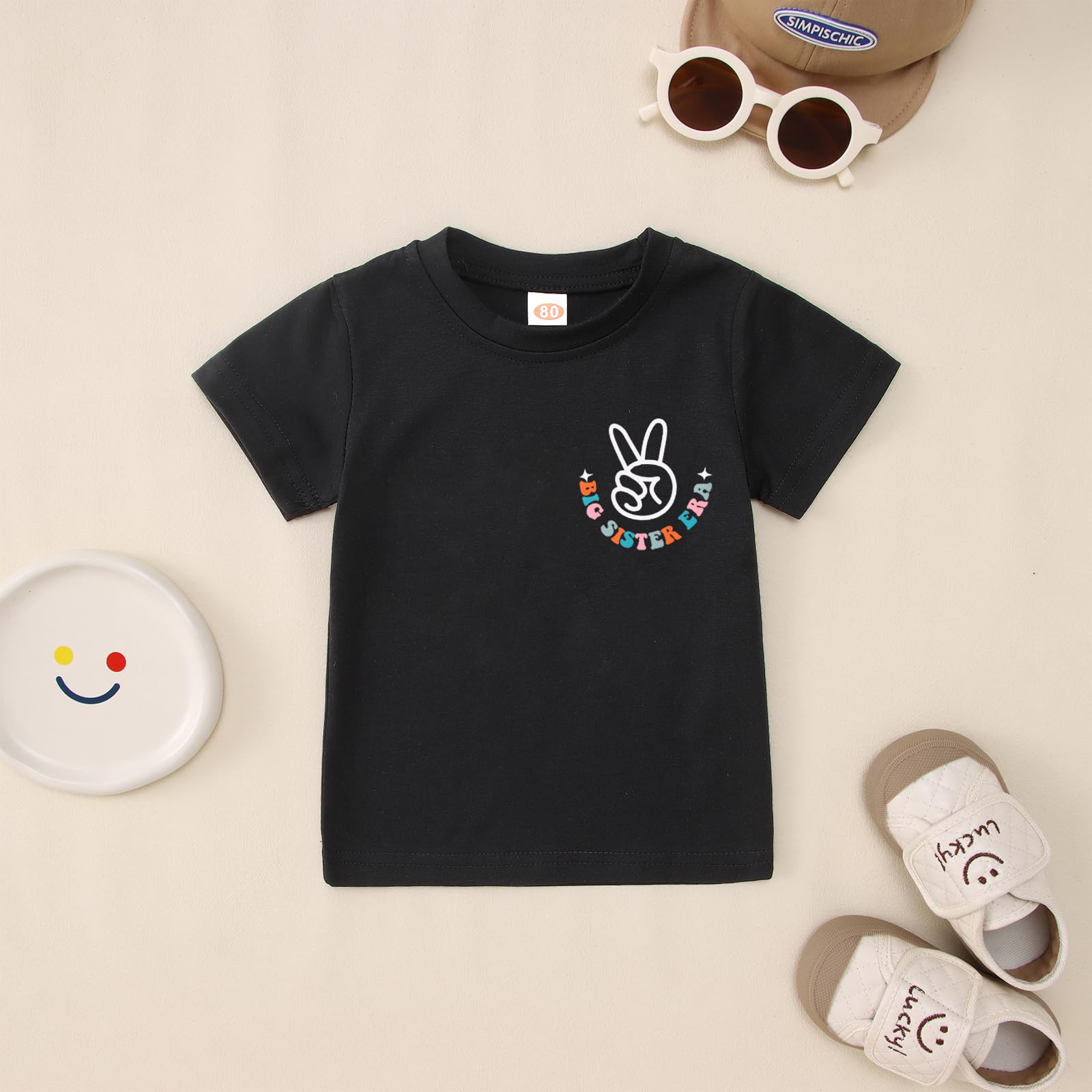 KEKEMI Big Sister Announcement T-Shirt for Toddler Girls - Cute Short Sleeve Big Sis Graphic Tee - Perfect for Sibling Reveal, Family Photos & Special Occasions