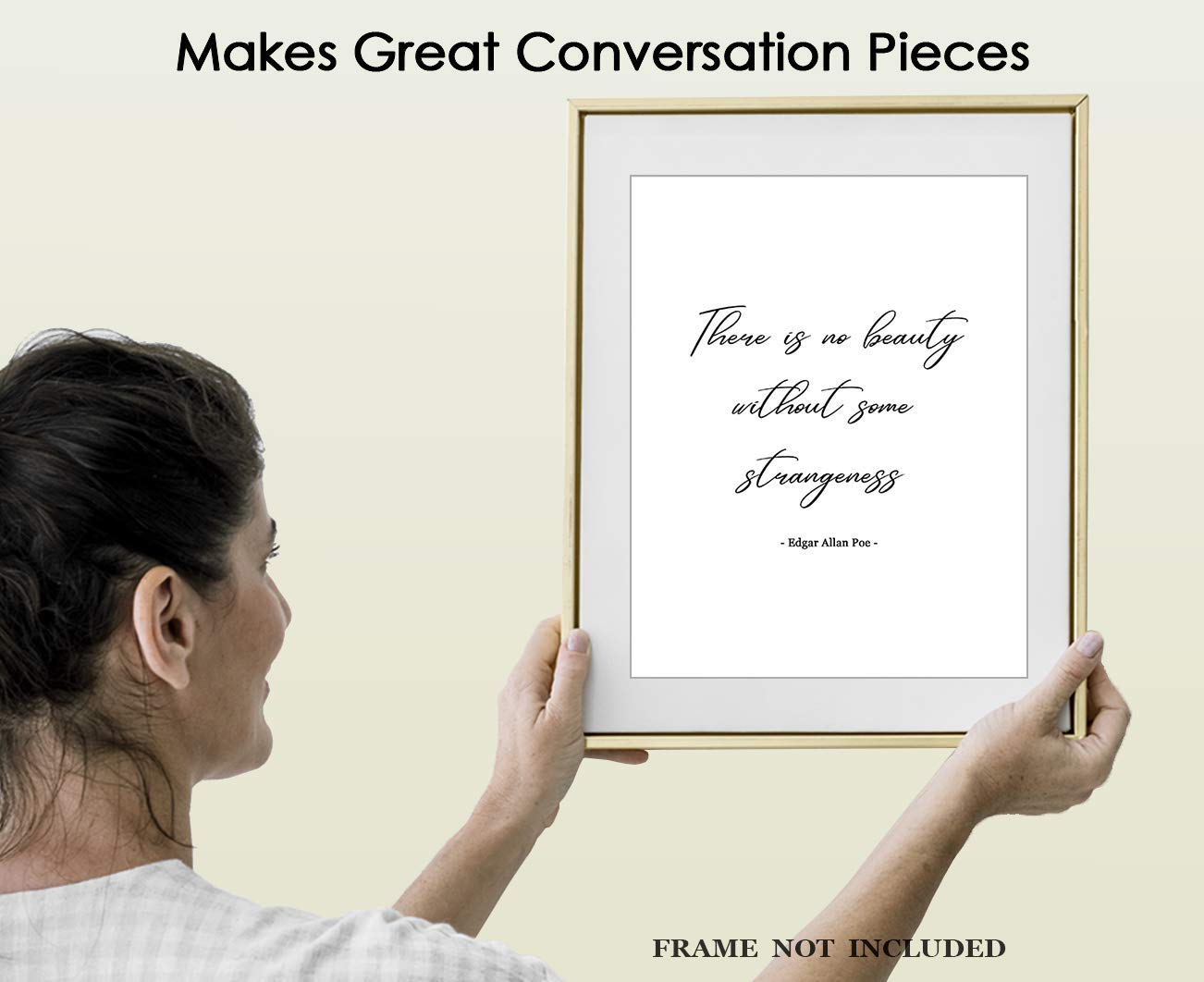 Edgar Allan Poe Wall Art - 'There Is No Beauty Without Some Strangeness' Motivational Quote Print - 11x14 Inspirational Home & Office Decor for Men and Women - Perfect for Bedroom, Living Room or Study Space