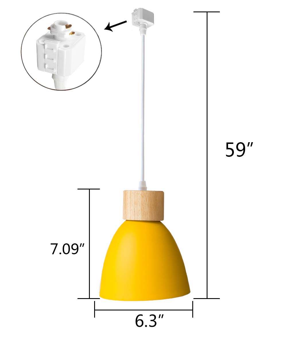 Kiven 3-Lights H-Type Dimmable Track Lighting Fixtures with Yellow Macaron Aluminum Shade - Modern Pendant Lights for Kitchen, Dining Room, and Retail Stores