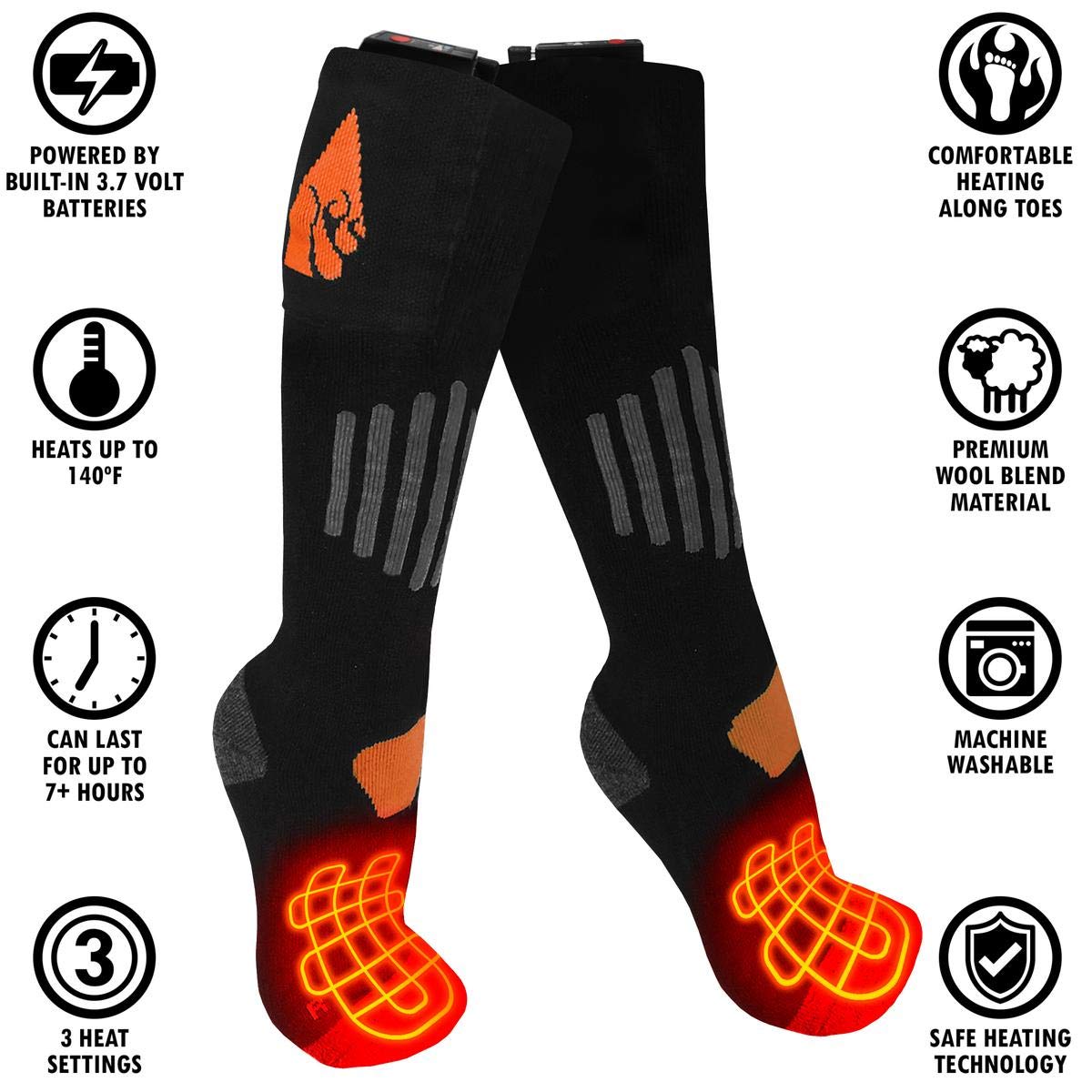 ActionHeat 3V Wool Rechargeable Battery Heated Socks for Men & Women - Winter Warm Thermal Footwear for Outdoor Activities, Hiking, Skiing & Cold Weather