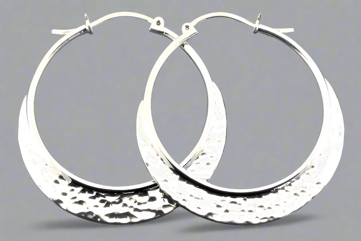 Large Hoop Hammered Sterling Silver Earrings for Women - Elegant Dangle Earrings for Everyday Wear & Special Occasions