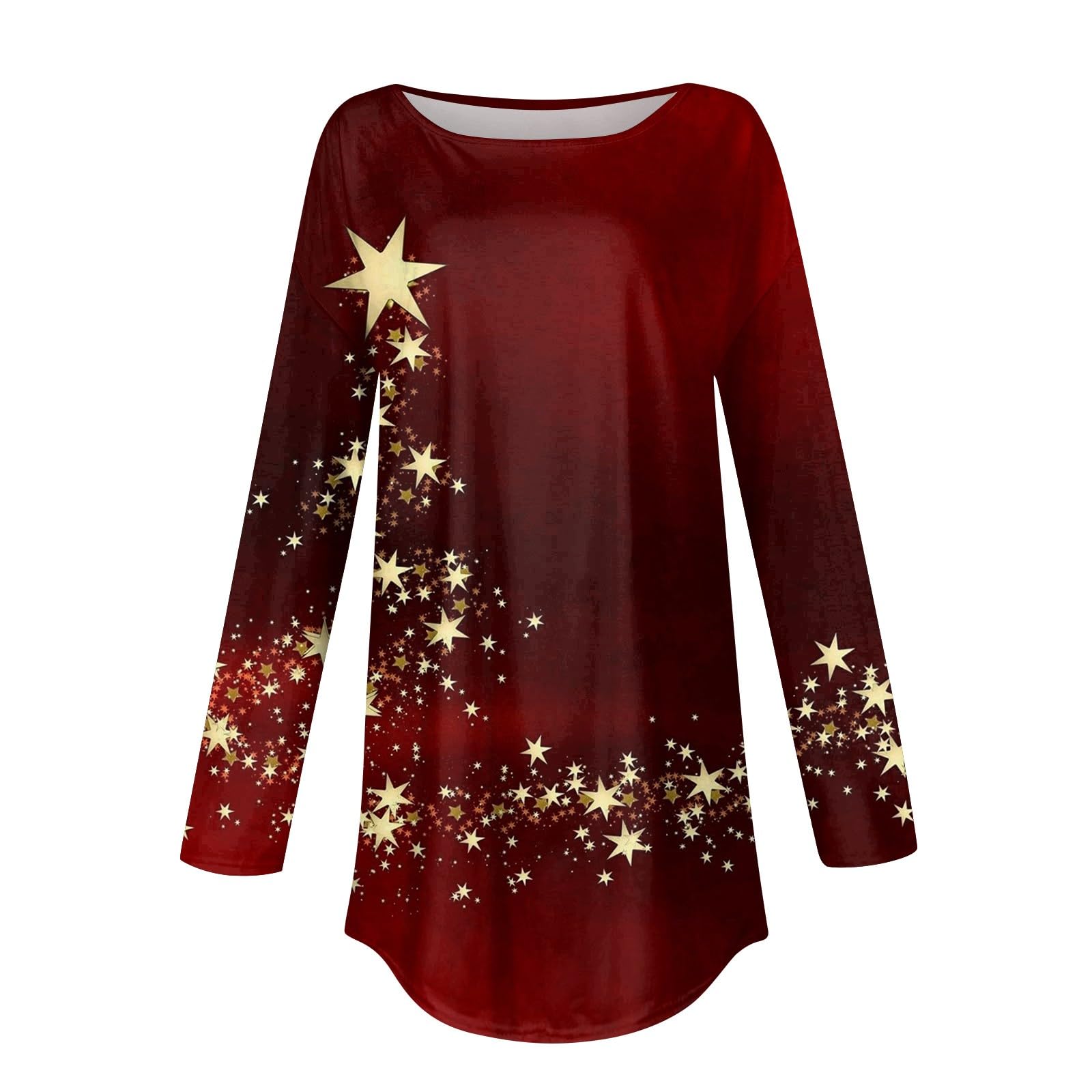 Women's Christmas Tops - Cute Round Neck Long Sleeve Tee Shirts & Lightweight Pullover Blouses for Holiday Parties & Family Gatherings