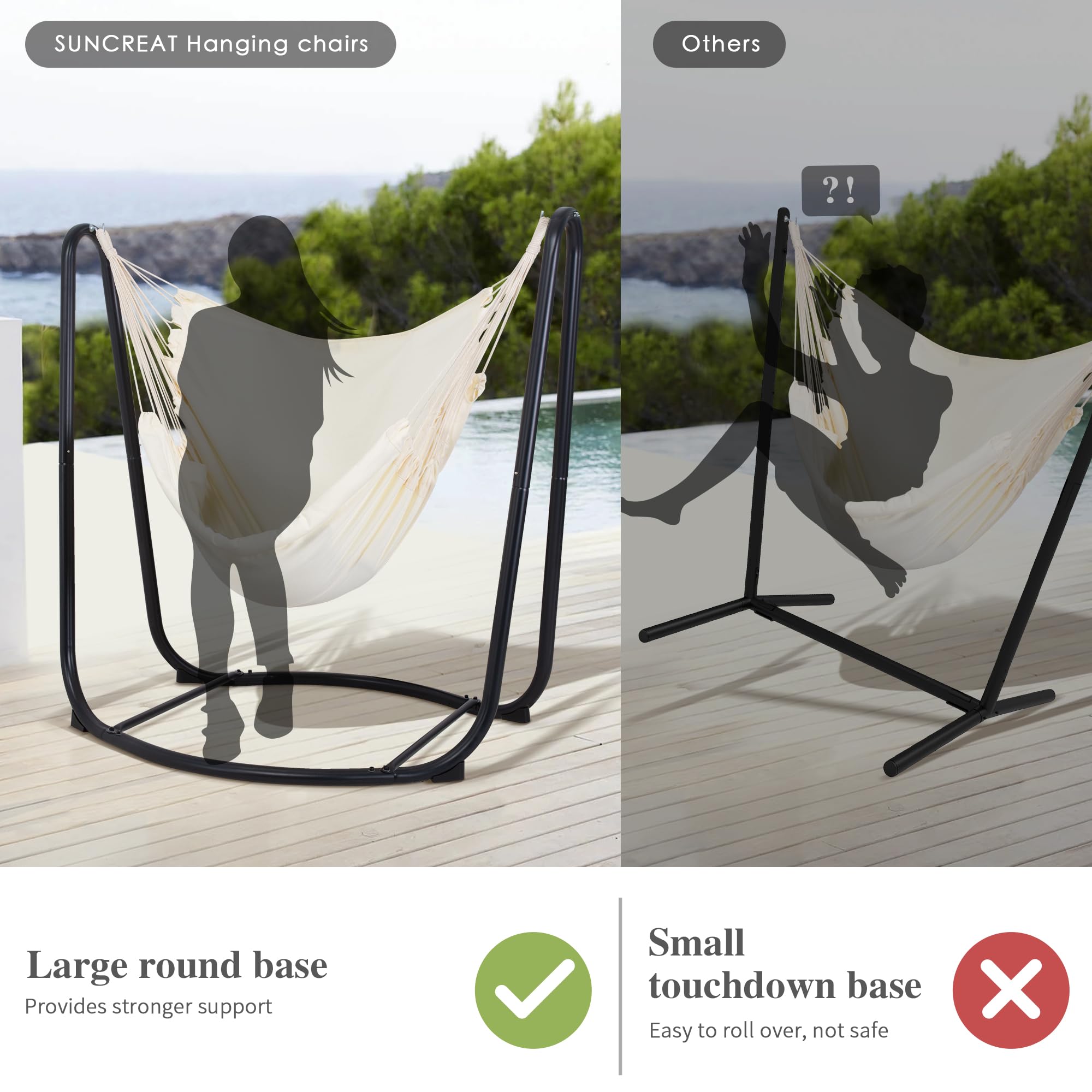 SUNCREAT Indoor & Outdoor Hammock Swing Chair with Stand - 330 lbs Weight Capacity, Beige - Perfect for Patio, Garden, Living Room, and Relaxation