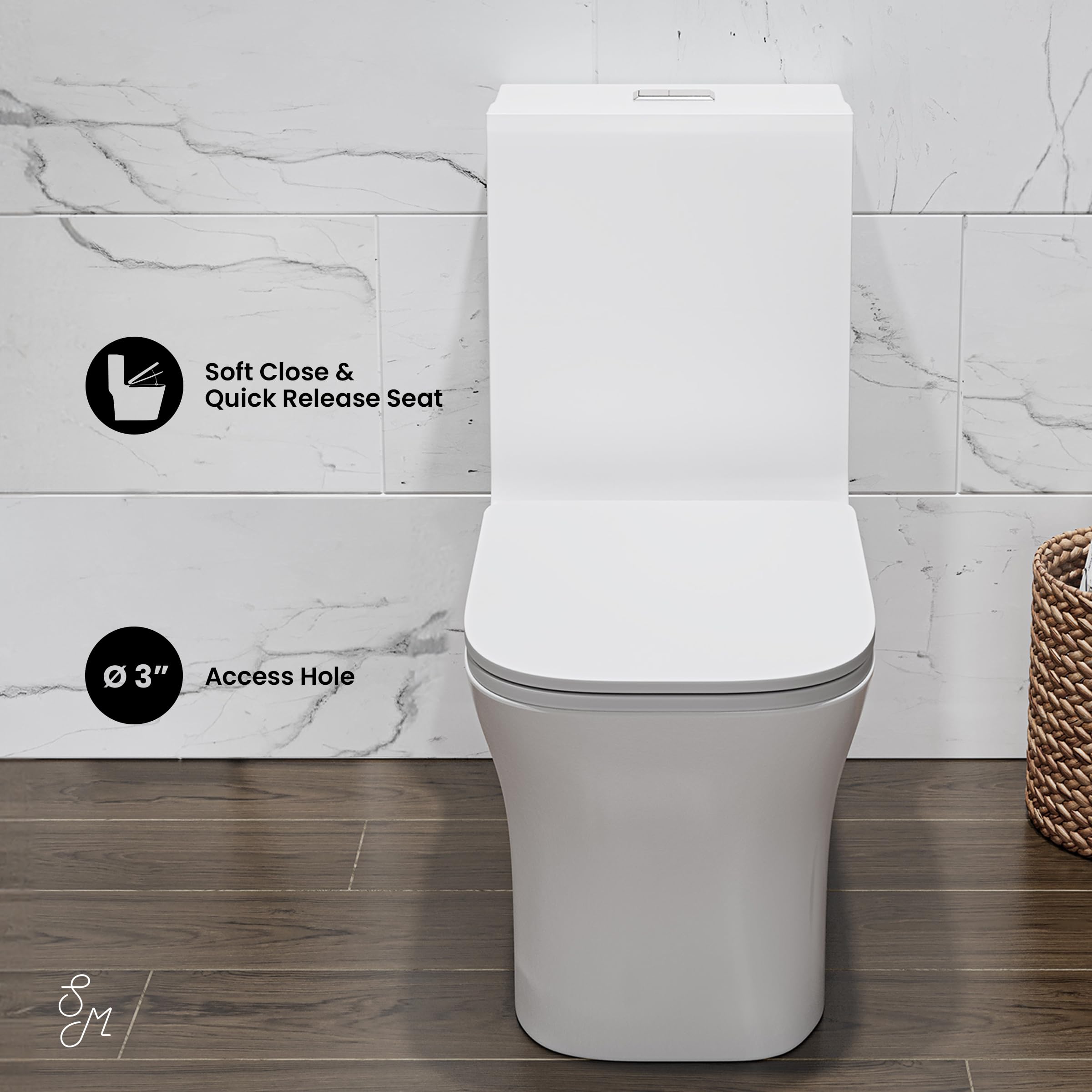 Concorde One Piece Square Toilet with Dual Flush 1.1/1.6 GPF - Modern Matte White Design for Bathroom & Powder Room Installation