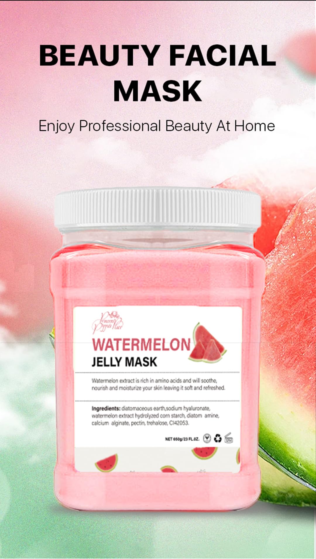 Princess Pippa's Place Watermelon Jelly Mask Powder - Hydrating Peel Off Face Mask for Glowing Skin, Moisturizing & Anti-Aging Treatment (650g/23oz) - Perfect for Spa Nights & Self-Care Routines