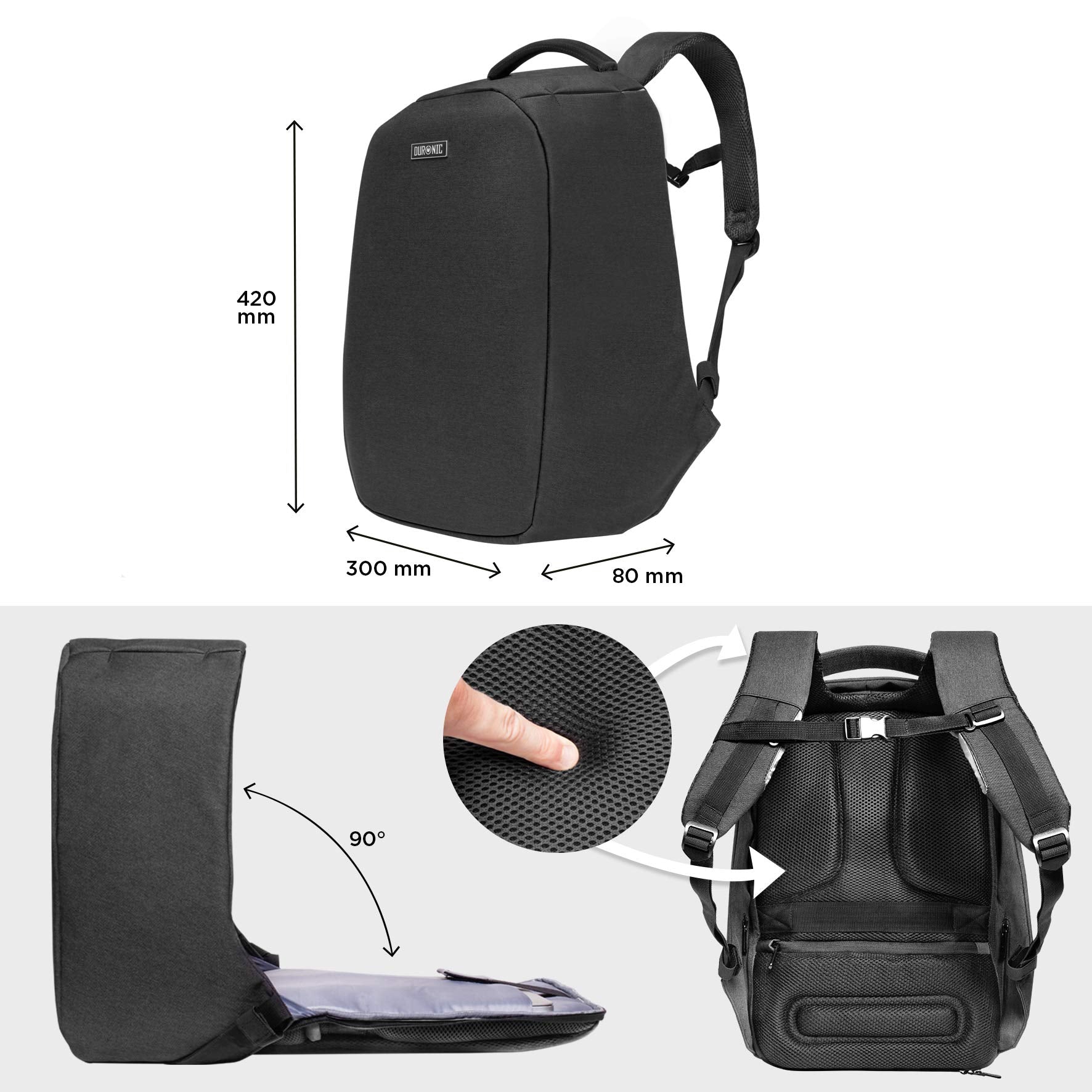 Duronic Anti-Theft Lightweight Laptop Backpack 15.6 Inch - Water Resistant Travel, Business & School Computer Bag for Women & Men - Perfect for Commuting, College, Gym & Daily Use