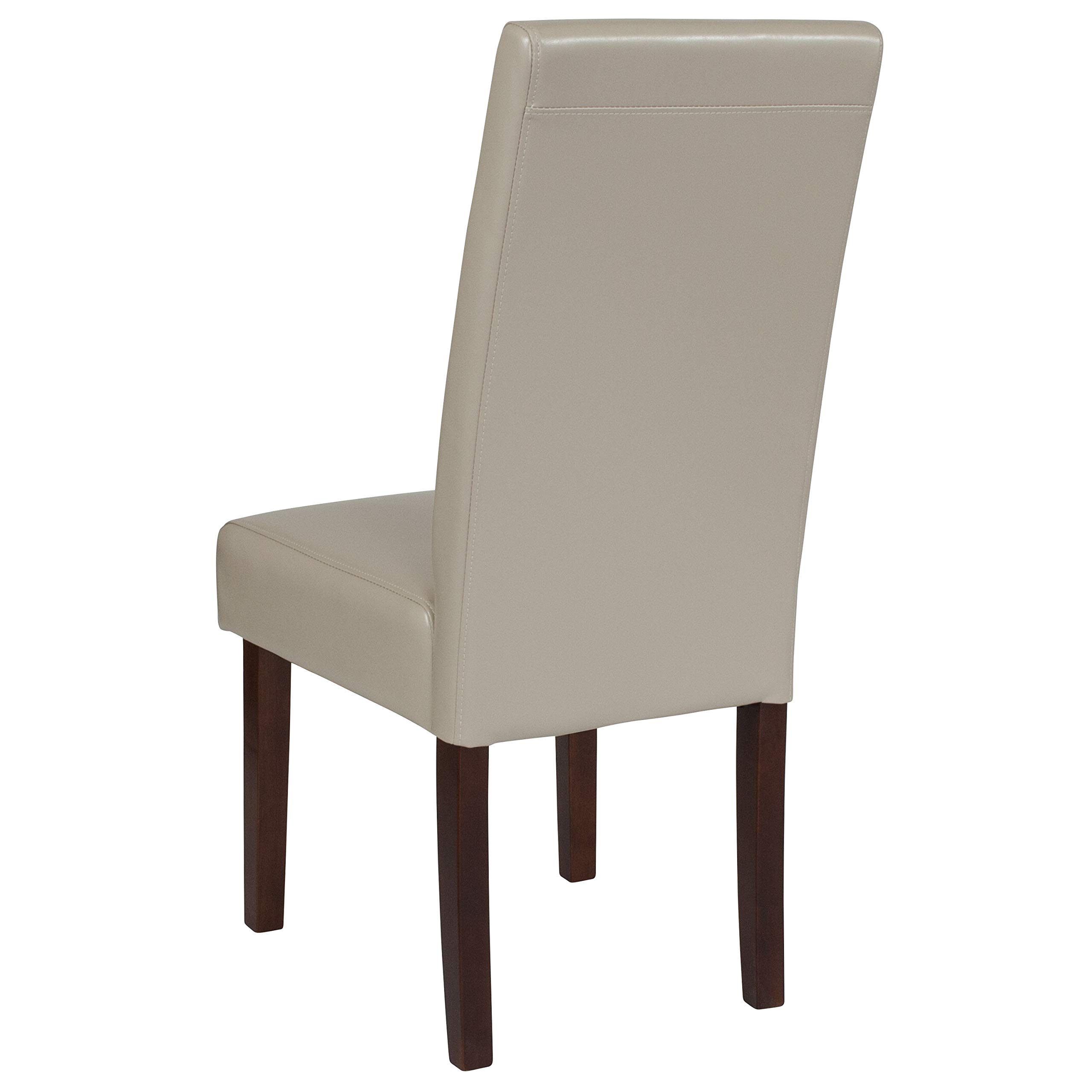 EMMA + OLIVER Beige LeatherSoft Parsons Dining Chair with Mahogany Legs - Elegant Home Office & Formal Dining Room Furniture for Entertaining Guests