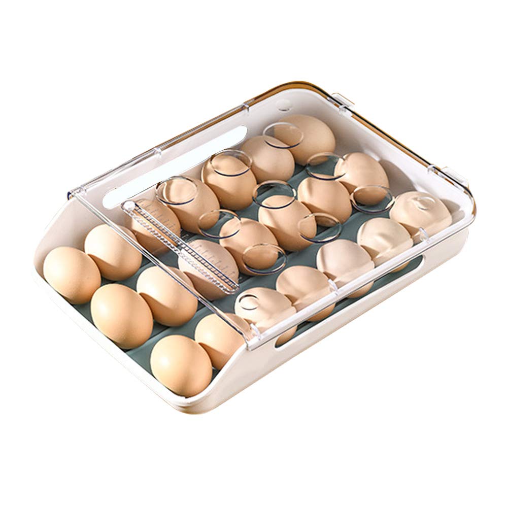 21-Grid Auto-Scrolling Refrigerator Egg Holder - Stackable Anti-Slip Clear Plastic Deviled Egg Storage Tray | Perfect for Kitchen Organization, Easter Decor & Party Serving